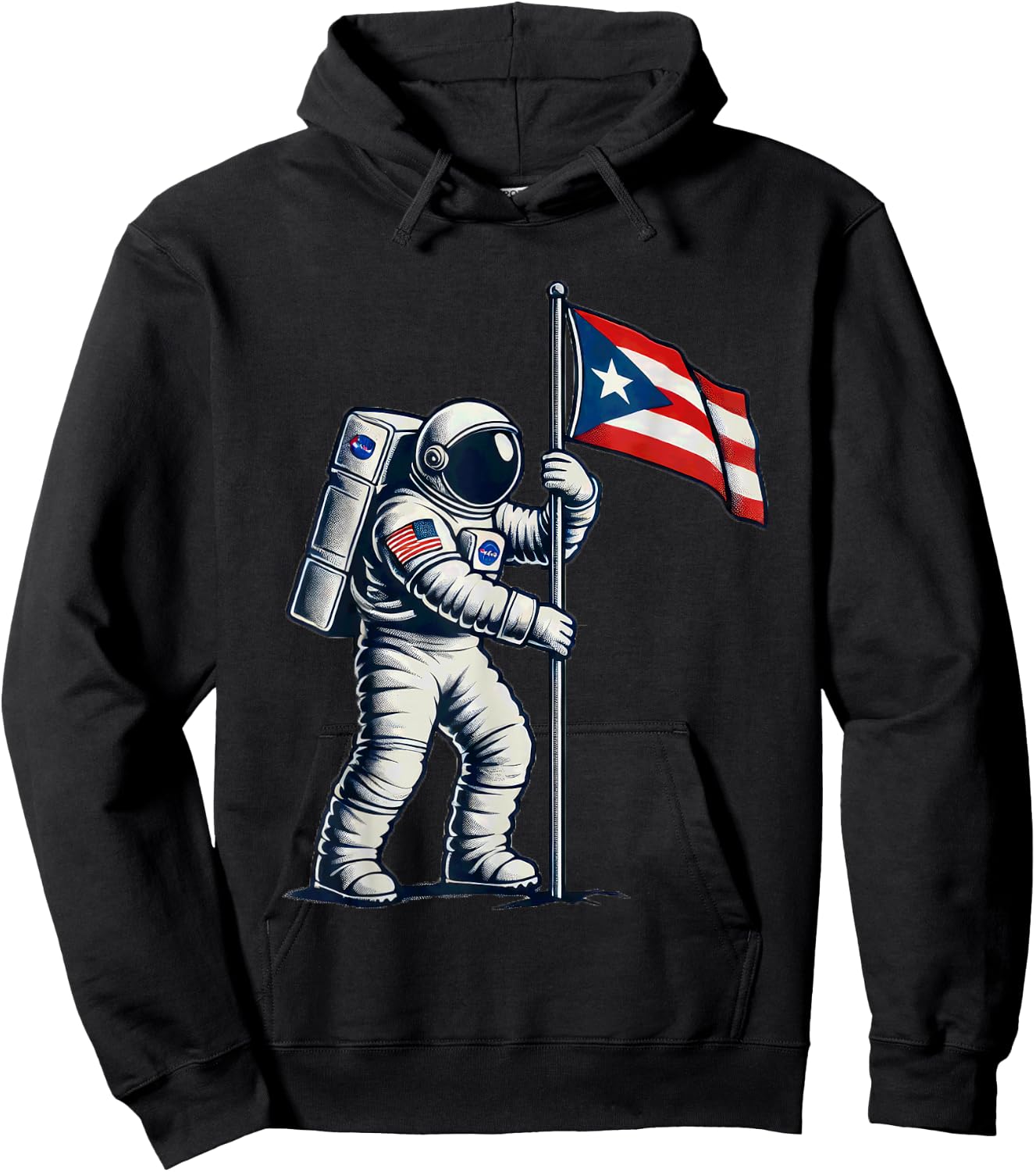 Astronaut Holding Puerto Rican Flag Moon Landing Boricua Hoodie - Hoodie | Black