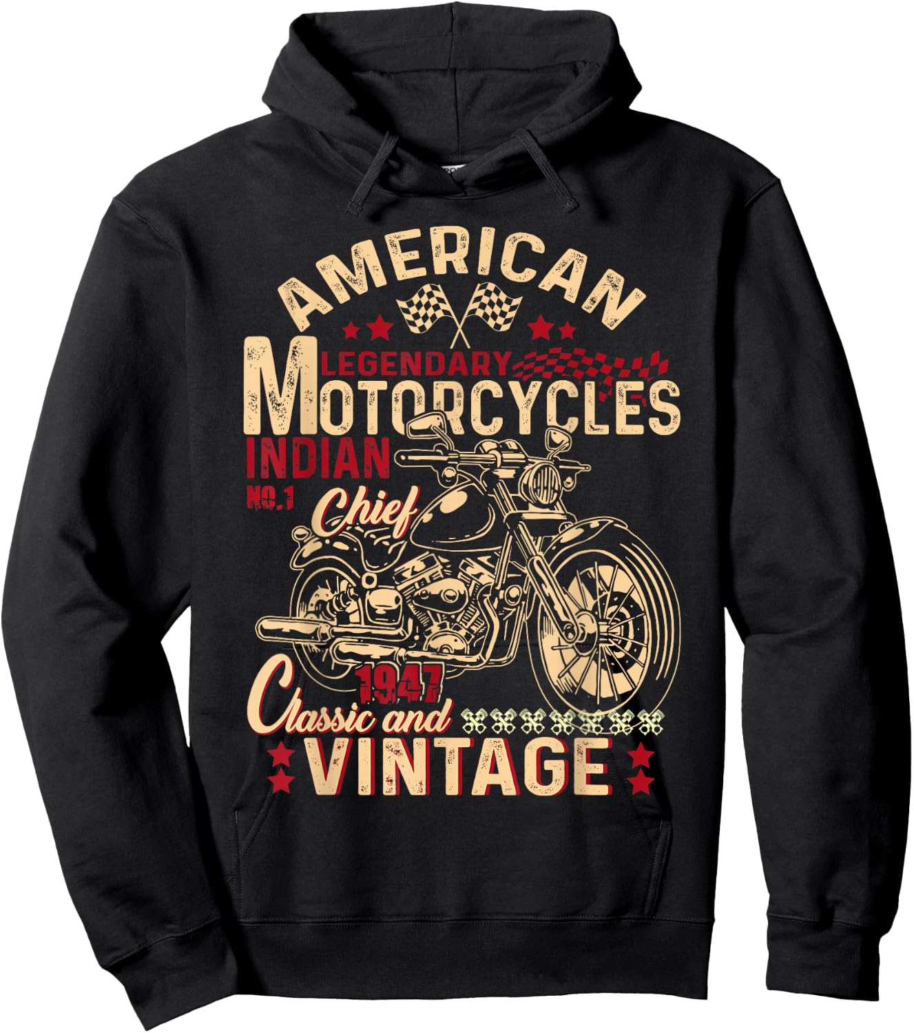 Retro Vintage American Motorcycle Indian for Old Biker Funny Hoodie - Hoodie | Black