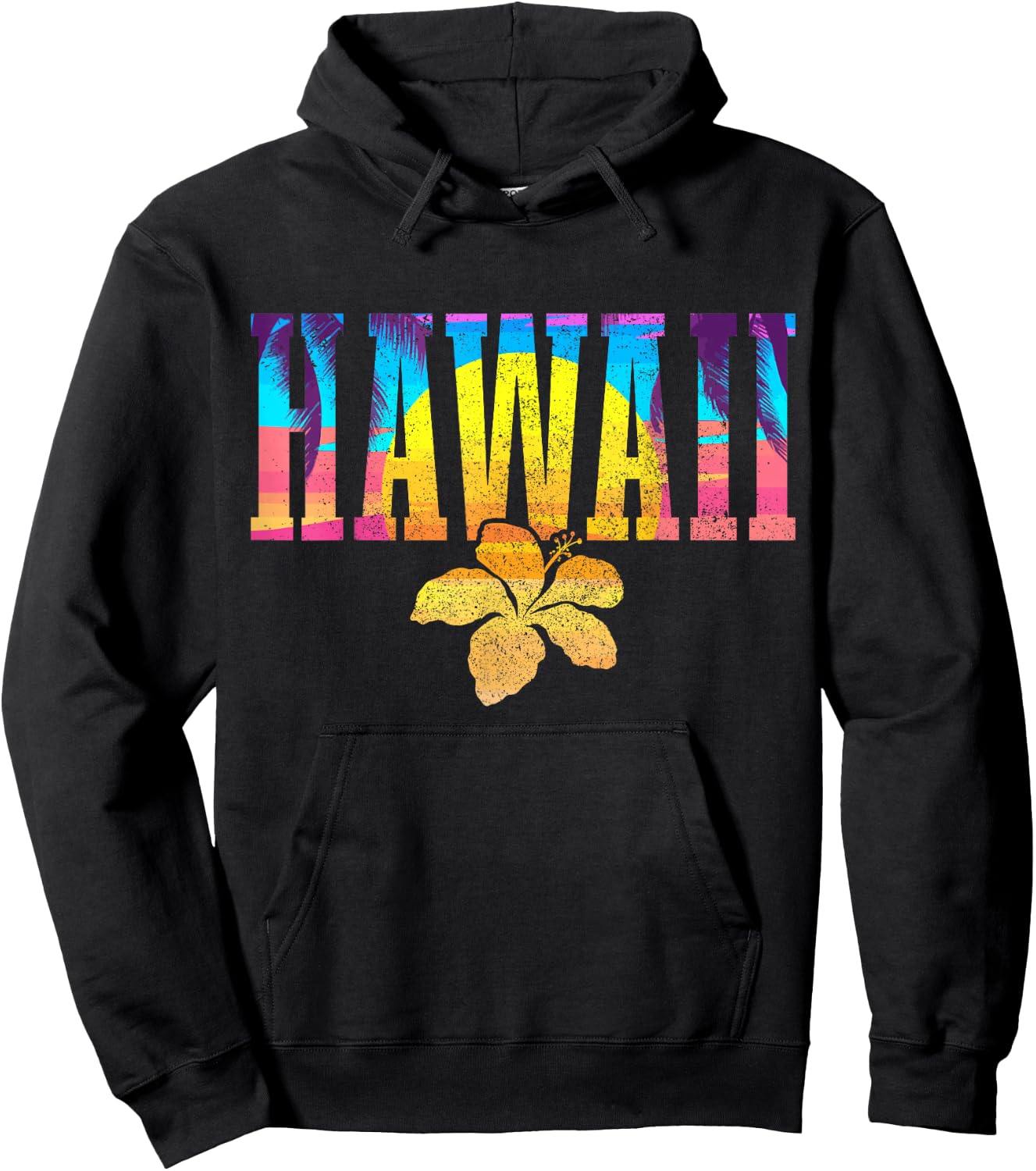 Hawaii Vintage Sunset Hibiscus Flower Hawaiian Surf Surfer Hoodie - Hoodie | Black