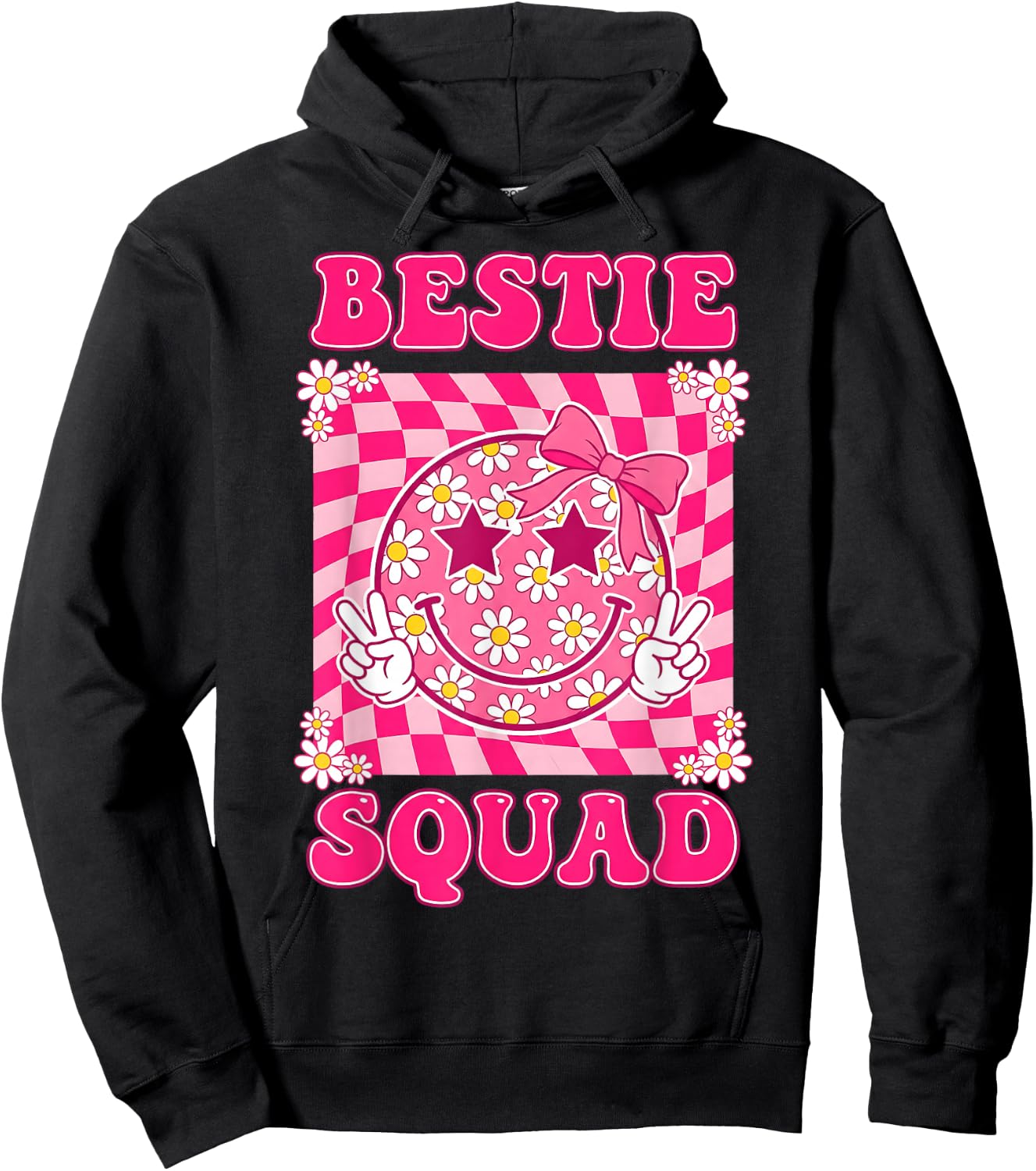Groovy Bestie Squad Best Friends Matching Girls Hoodie - Hoodie | Black