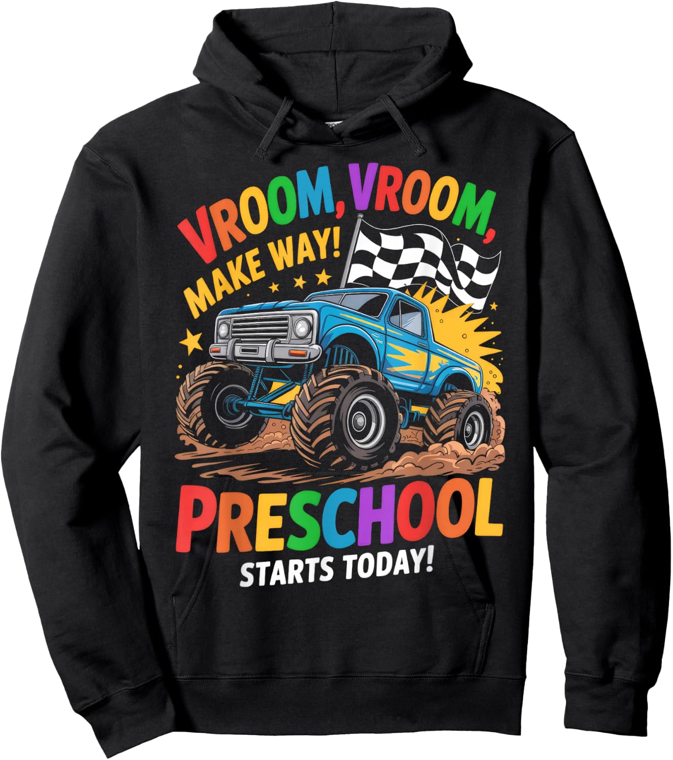 Back to School Preschool Pre-K Monster Truck First Day Boys Hoodie - Hoodie | Black