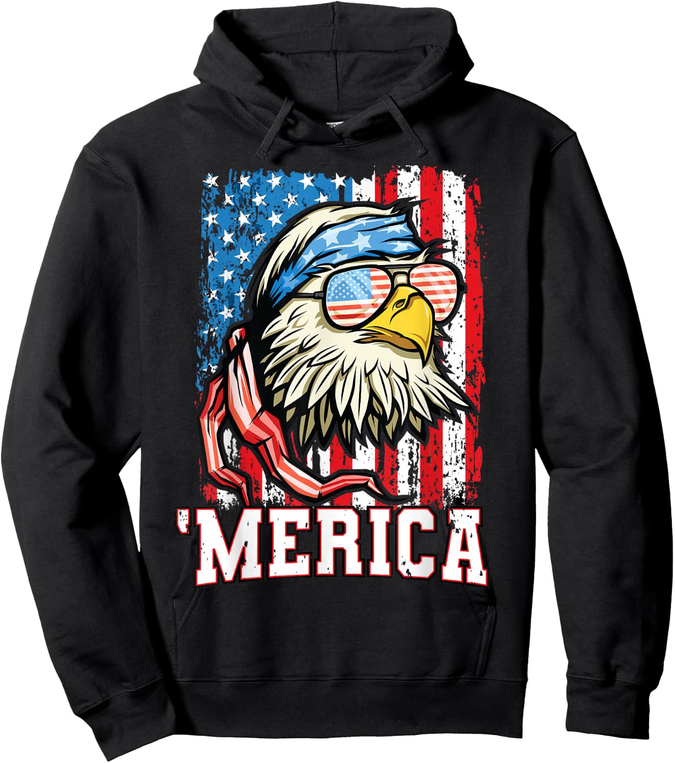 4th of July Shirt Bald Eagle USA Flag Patriotic Merica Hoodie - Hoodie | Black