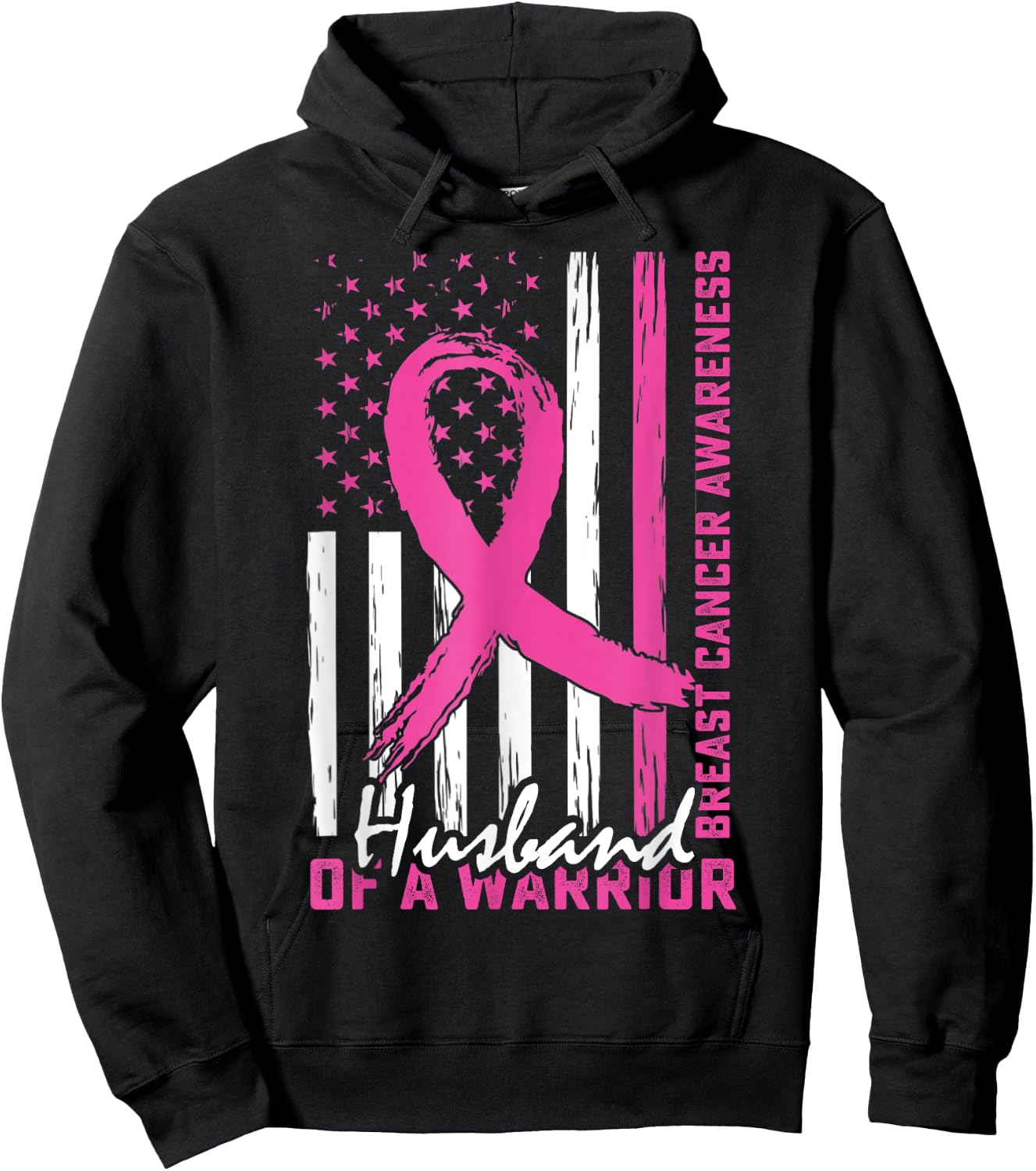 Husband Breast Cancer Support Huband of a Warrior US Flag Hoodie - Hoodie | Black