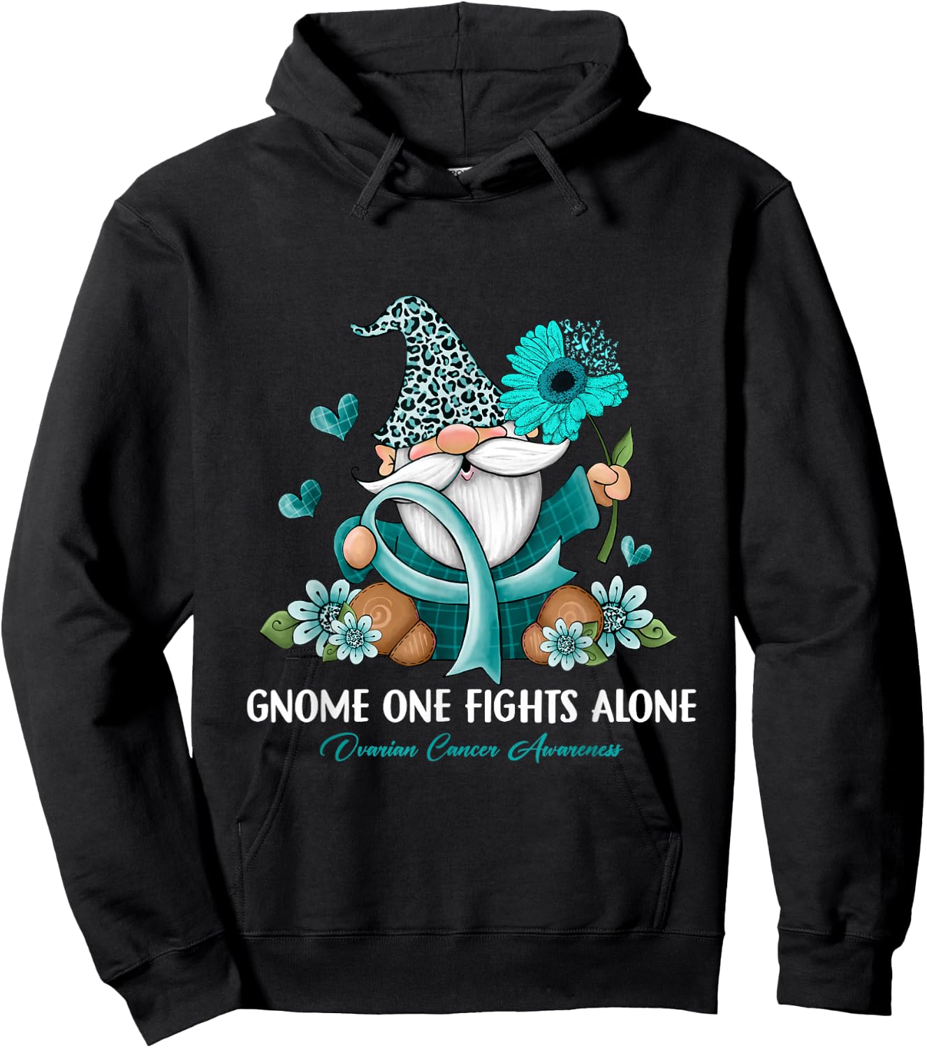 Sunflower Gnome One Fights Alone Ovarian Cancer Awareness Hoodie - Hoodie | Black
