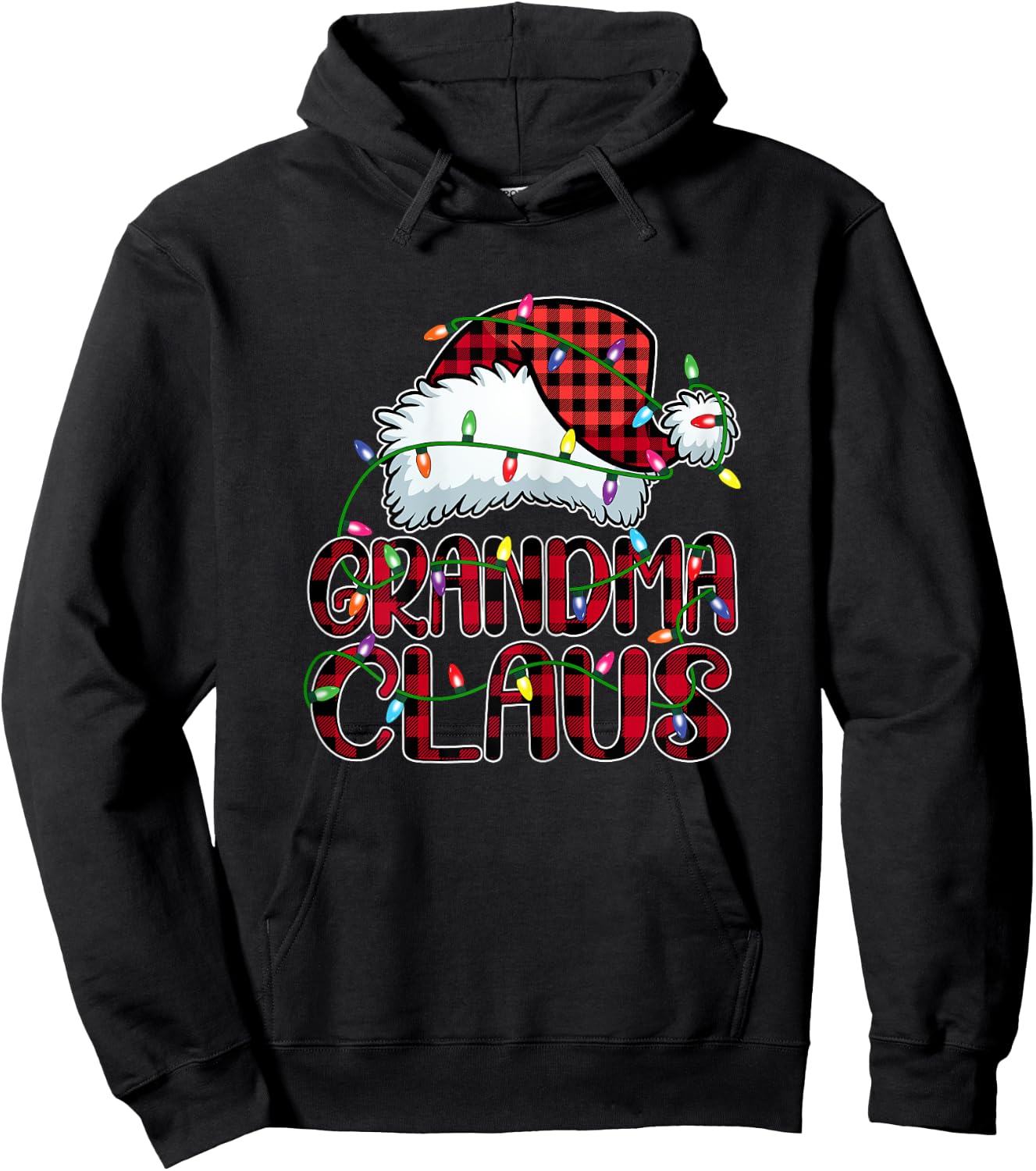 Grandma Claus Shirt Christmas Lights Pajama Family Matching Hoodie - Hoodie | Black