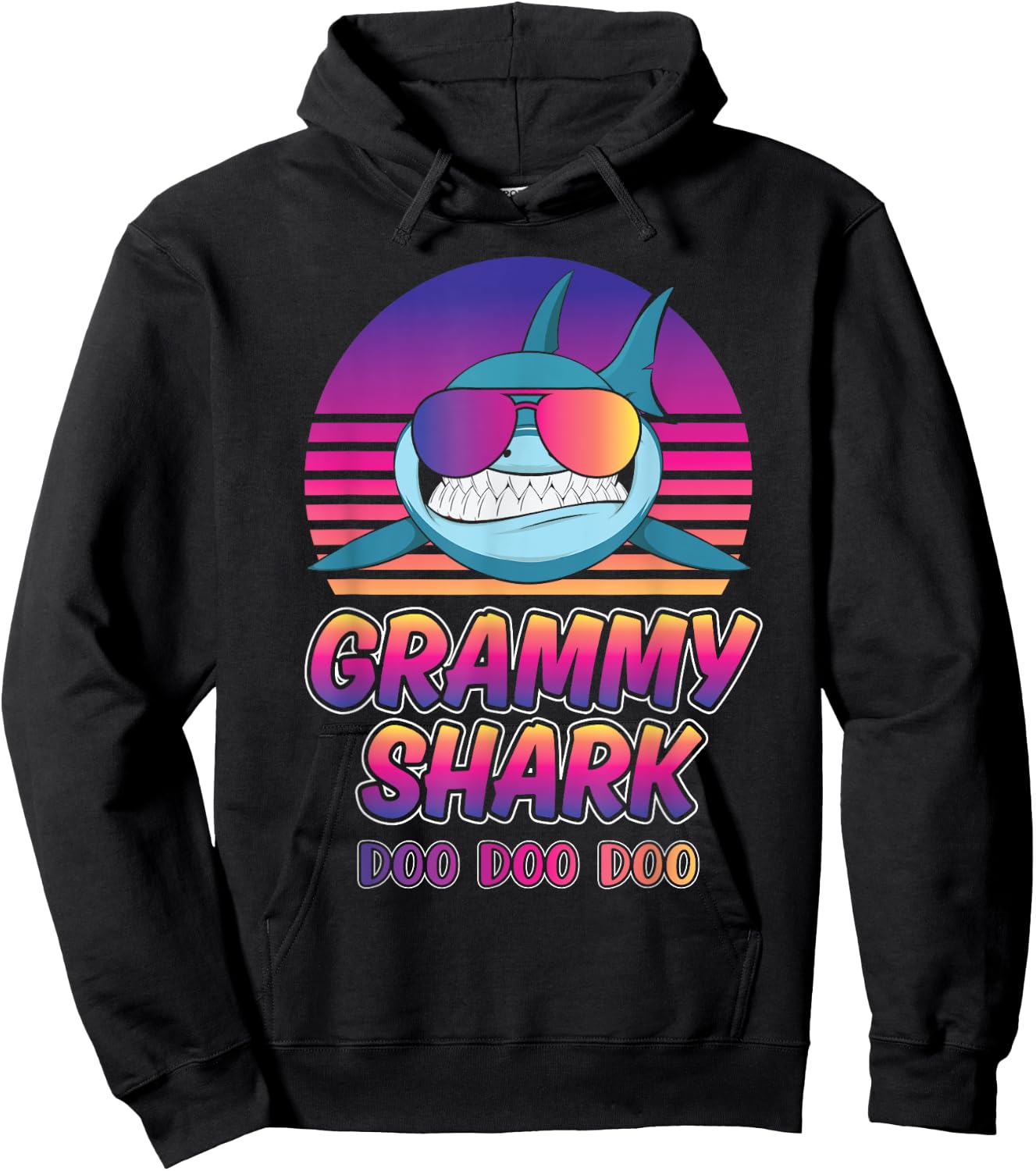 Grammy Shark Vintage Retro Sunset Graphic 2022 Hoodie - Hoodie | Black
