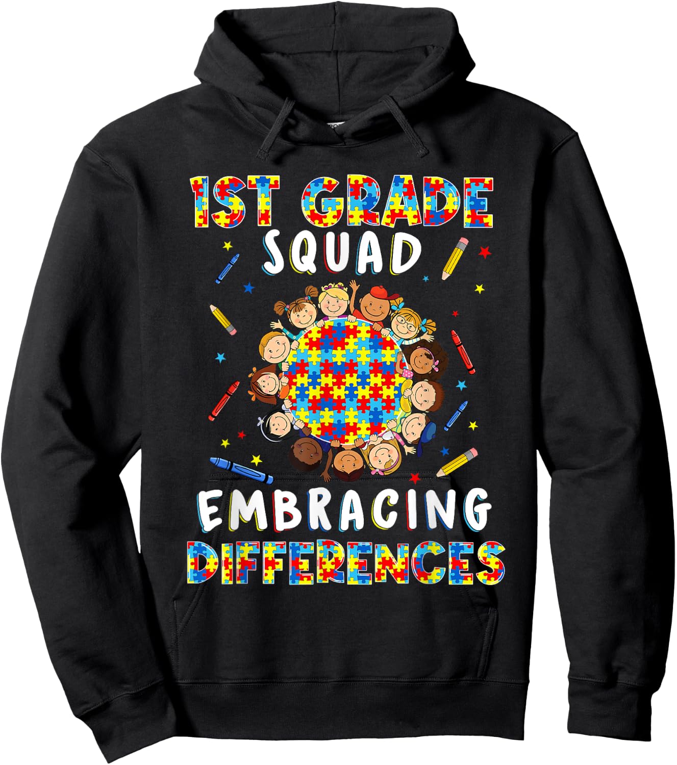 1st Grade Teacher Autism Embracing Differences Last Day Hoodie - Hoodie | Black