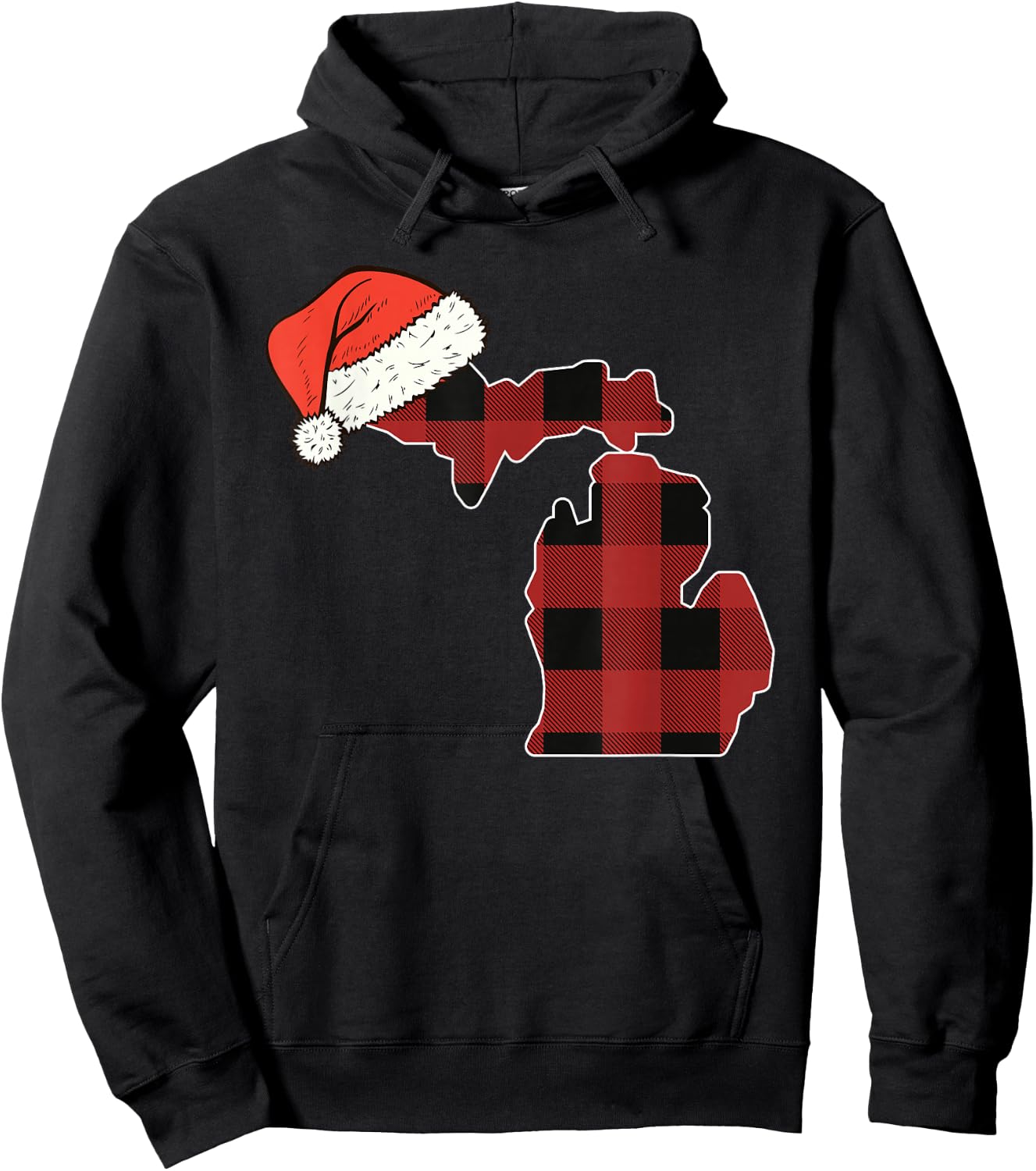 Michigan Plaid Christmas Santa Hat Holiday Matching Hoodie - Hoodie | Black