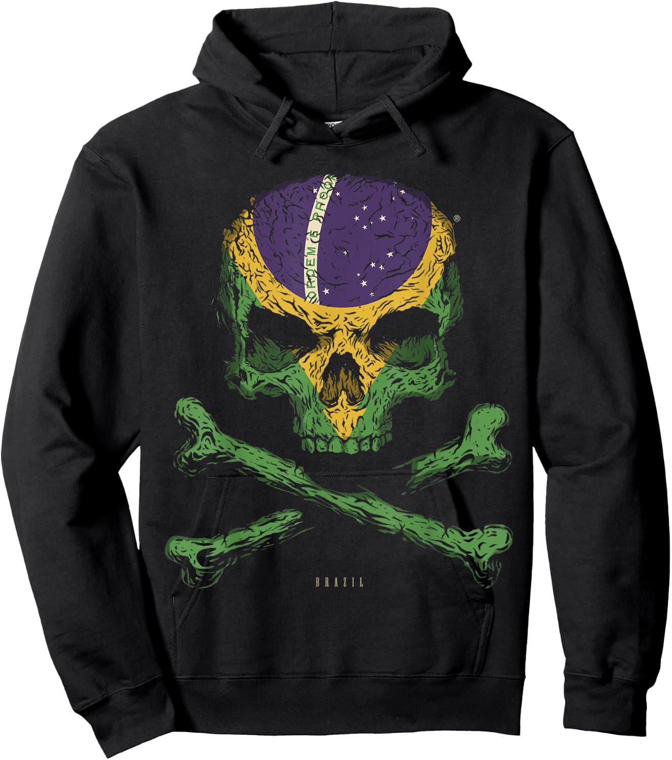 SKULL CROSSBONES BRAZIL Flag Skeleton Brazilian Heart Hoodie - Hoodie | Black