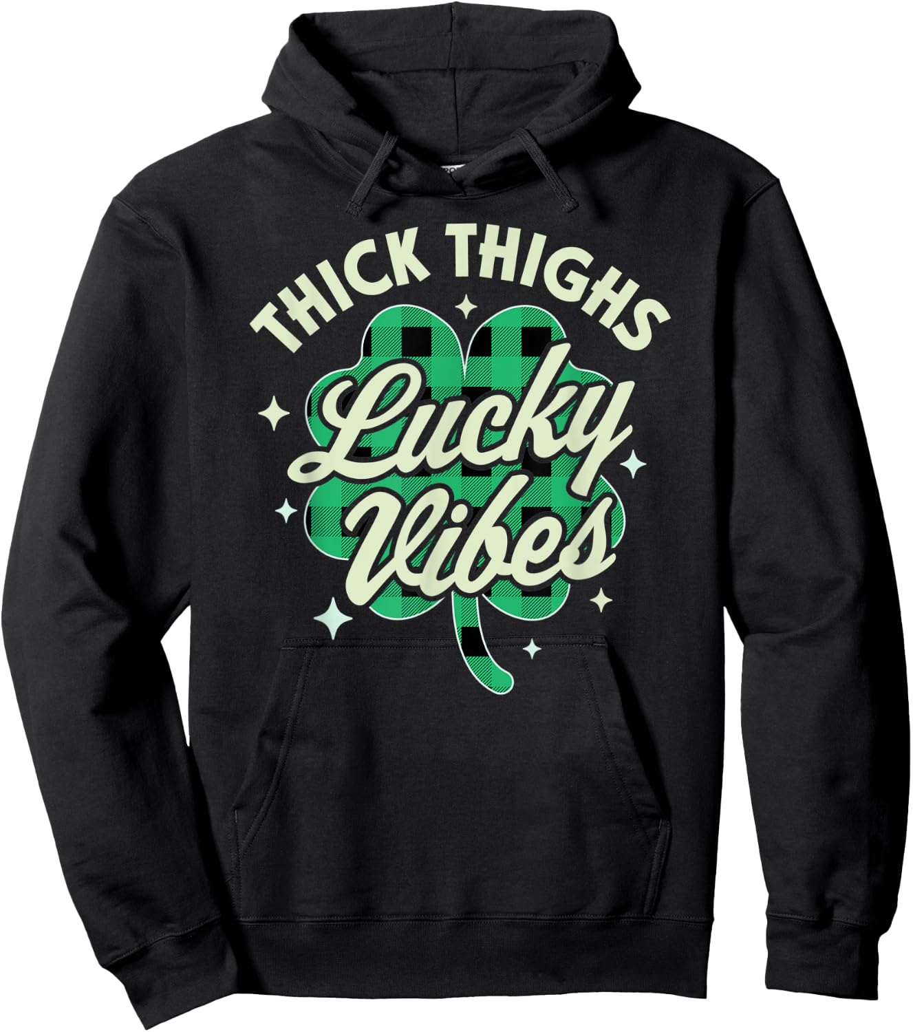 Thick Thighs Lucky Vibes Buffalo Plaid Saint Patrick's Day Hoodie - Hoodie | Black