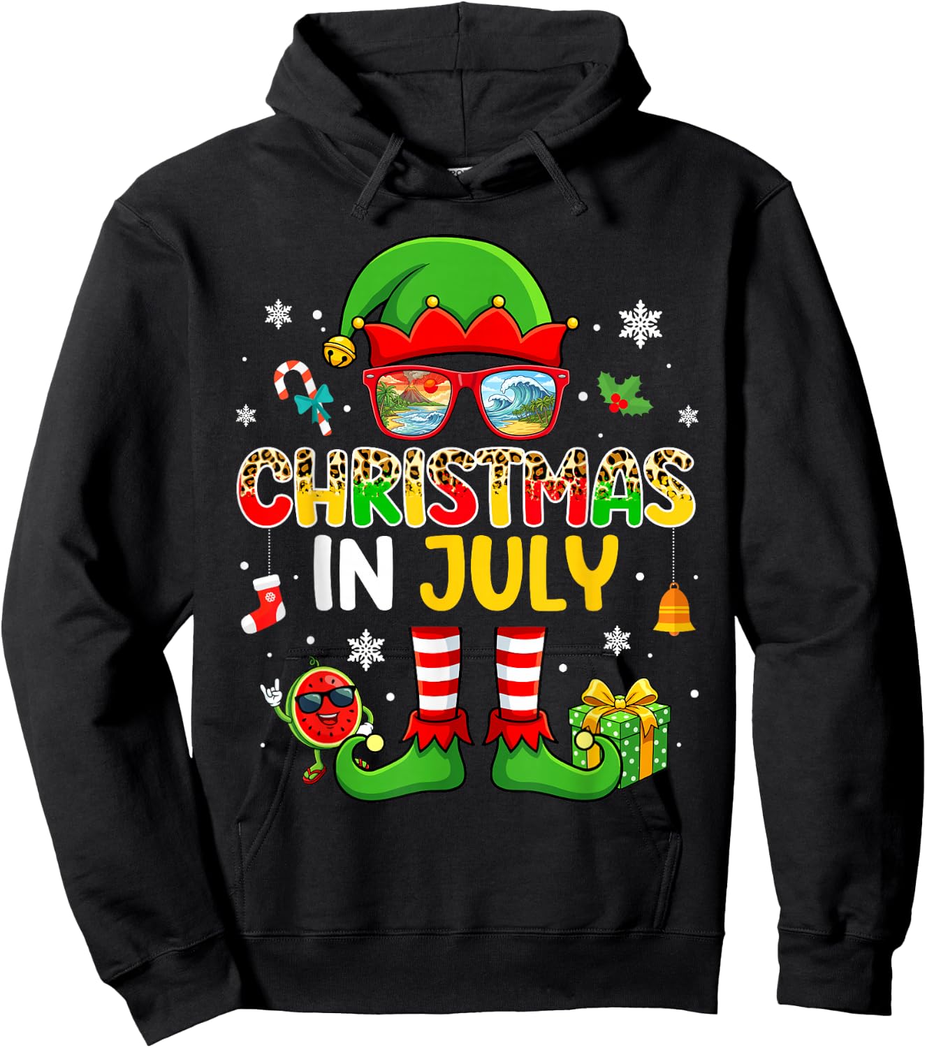 Funny Elf Costume Summer Christmas in July Men Women Kids Hoodie - Hoodie | Black
