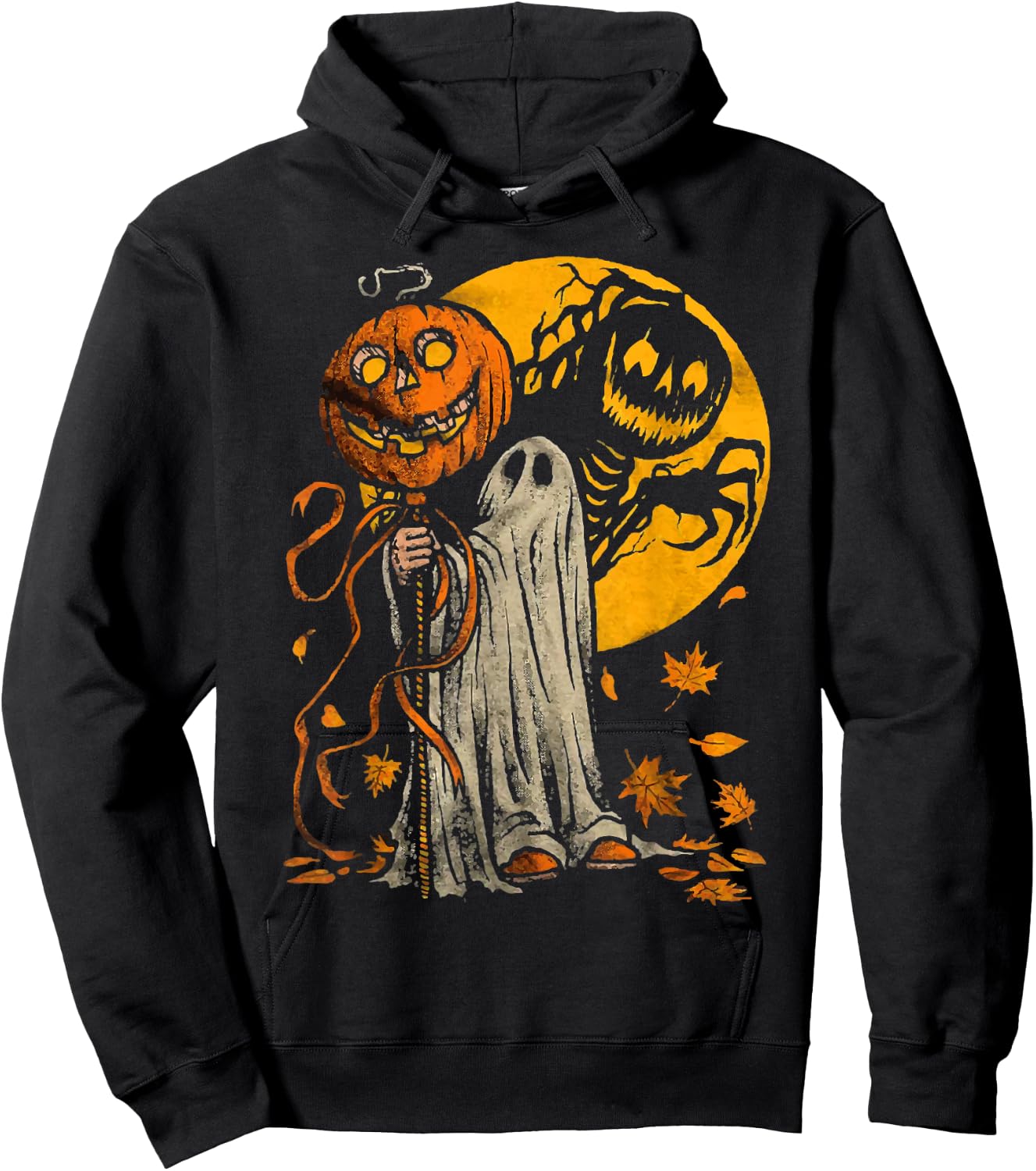 Halloween Pumpkin Ghost Autumn Leaves Graphic Art Hoodie - Hoodie | Black