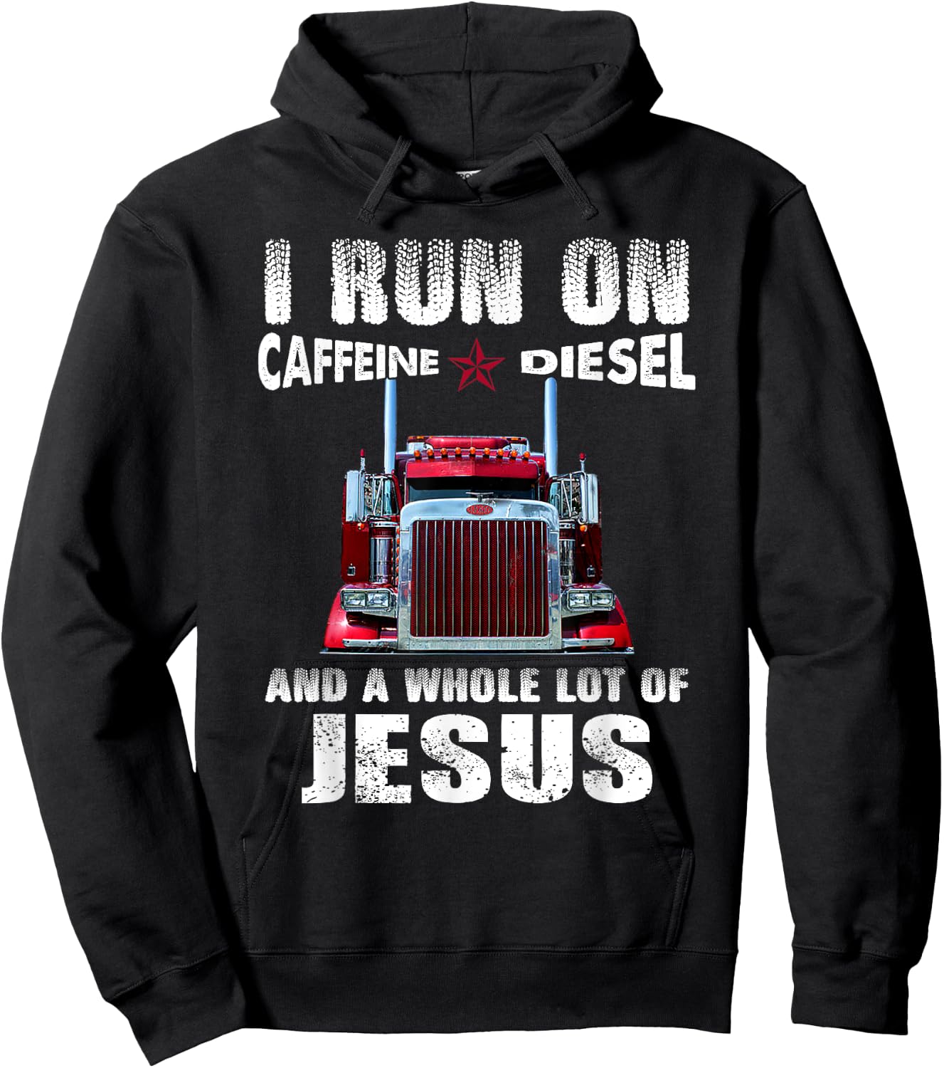 Caffeine Diesel Jesus Christian Trucker Distressed Hoodie - Hoodie | Black