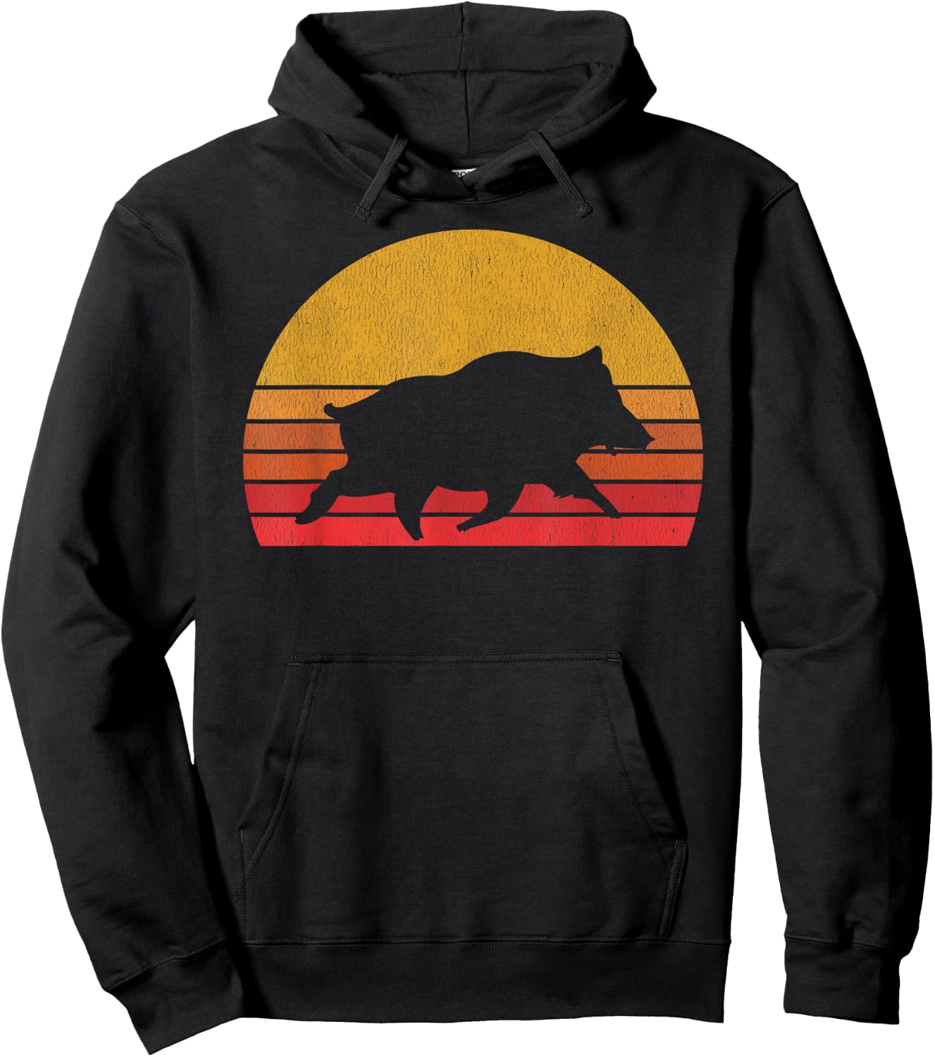 Boar Hunting - Retro Sunset Wild Pigs Boar Hunter Hoodie - Hoodie | Black