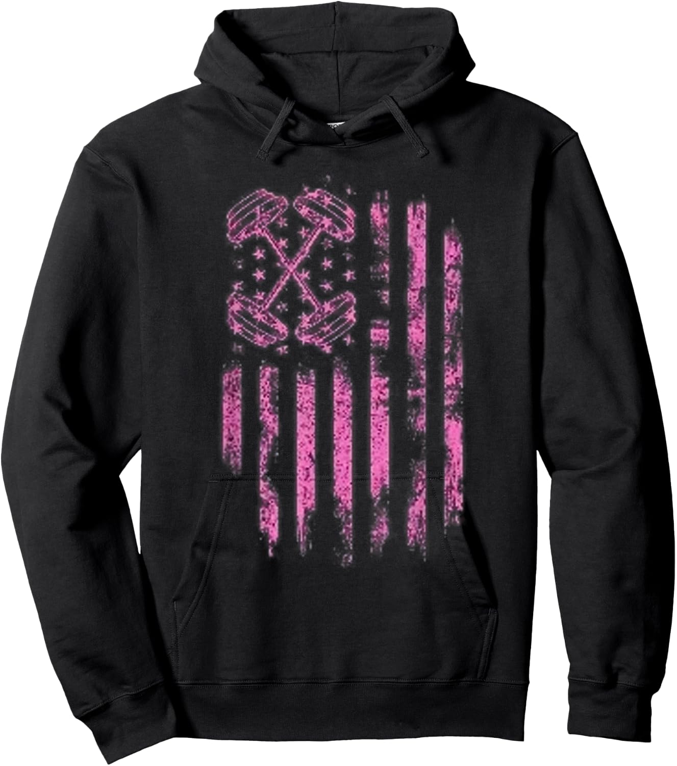 Pink Barbell American Flag Breast Cancer Awareness - Fitness Women Men Hoodie - Hoodie | Black