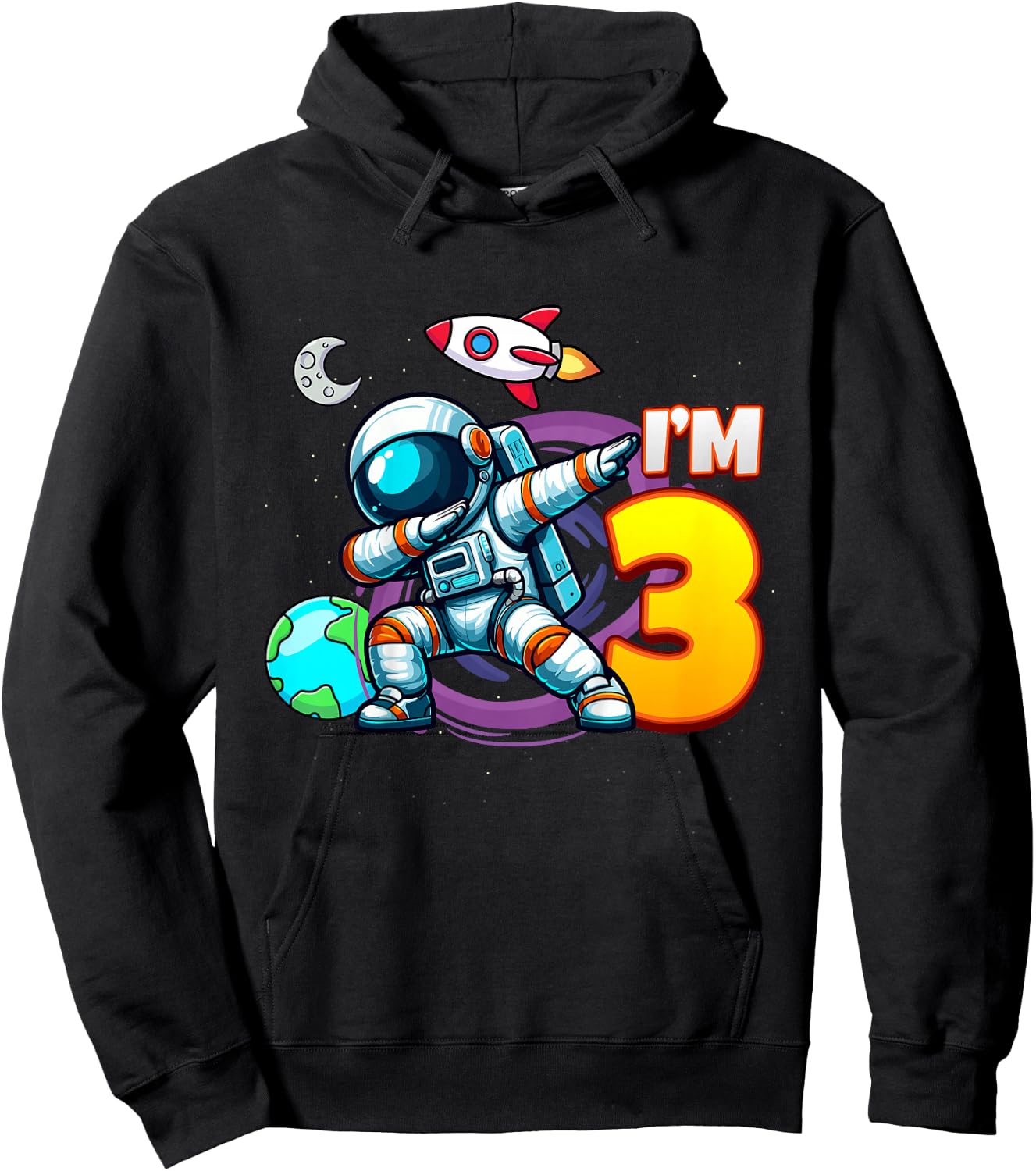 I'm 3 For 3 Year Old Boy Space Astronaut 3rd Birthday Hoodie - Hoodie | Black