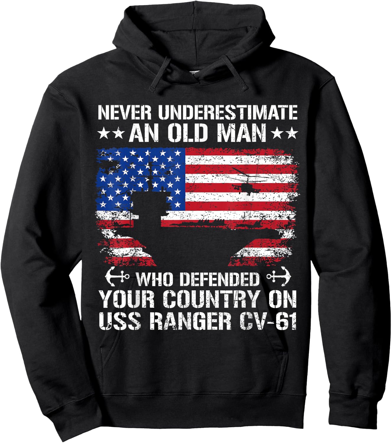 Never Underestimate an Old Man On USS Ranger CV-61 Aircraft Hoodie - Hoodie | Black