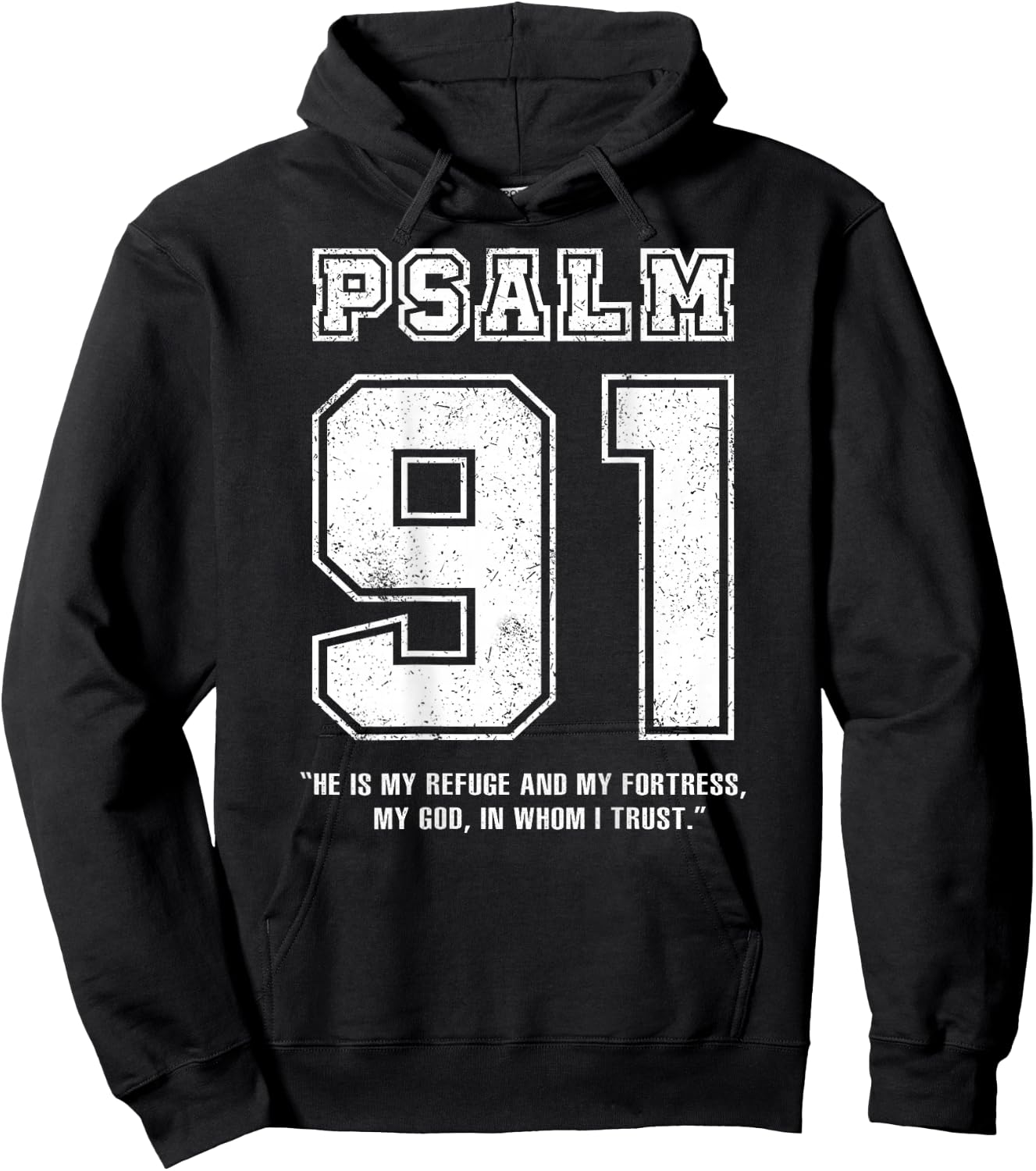 Psalm 91 Jersey Look Bible Verse (Back Only Print) Christian Hoodie - Hoodie | Black