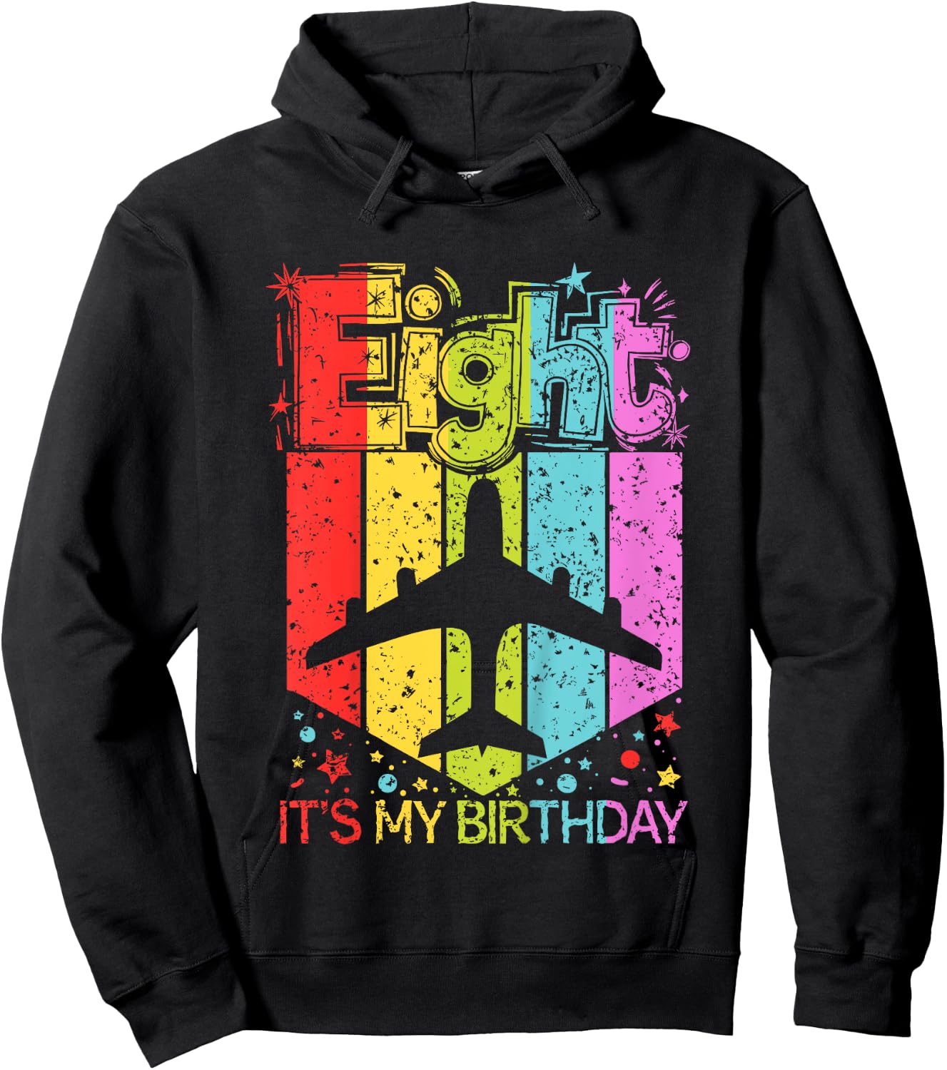 Kids 8th Birthday Boy Girl 8 Year Old Airplane Birthday Pilot Hoodie - Hoodie | Black