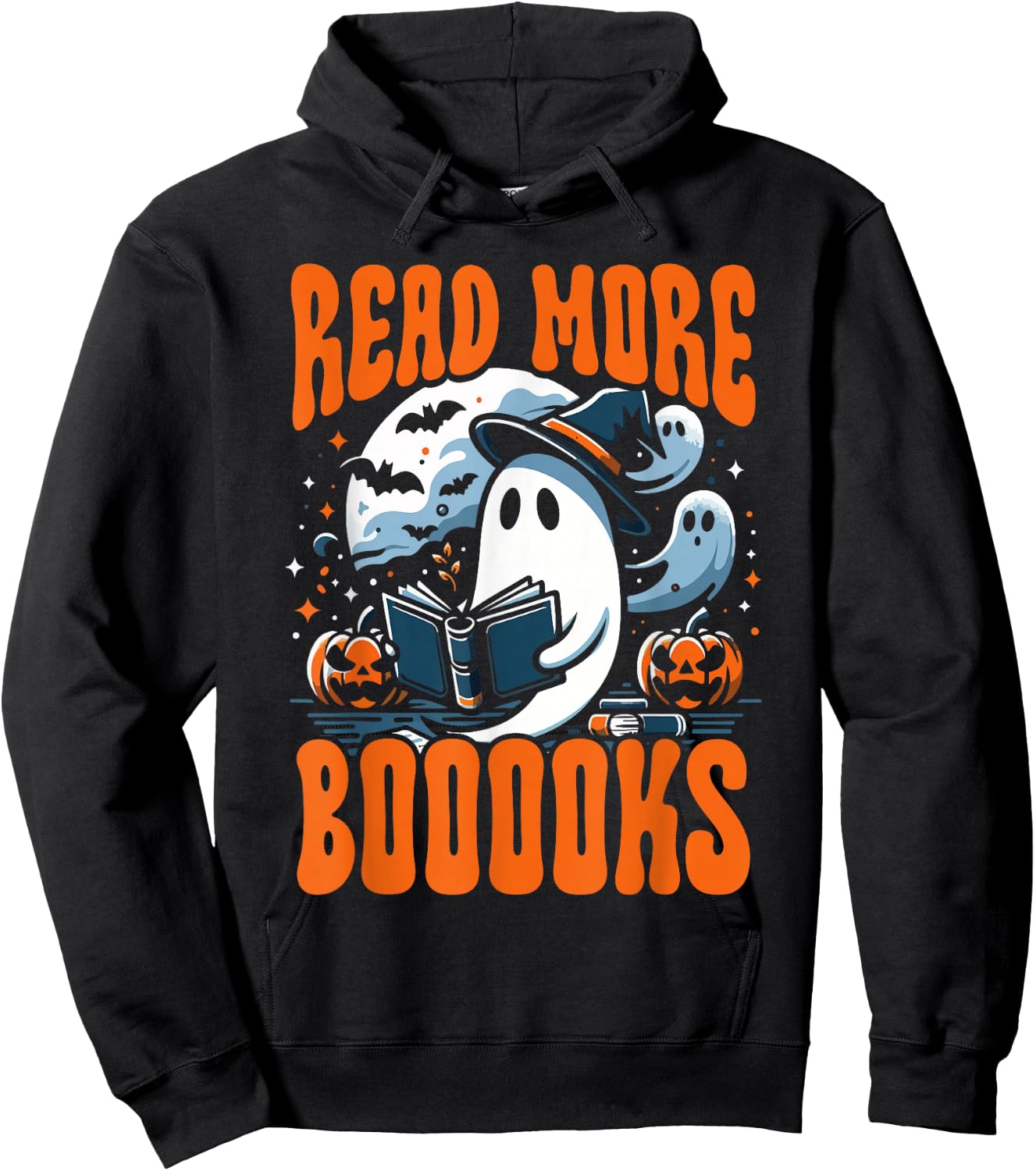 Halloween Book Lover Ghost Boo Pun Read More Boooks Hoodie - Hoodie | Black