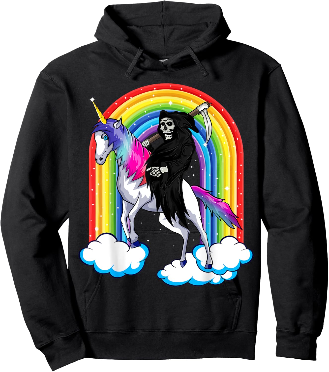 Grim Reaper Skull Riding An Unicorn, Death Unicorn Halloween Hoodie - Hoodie | Black