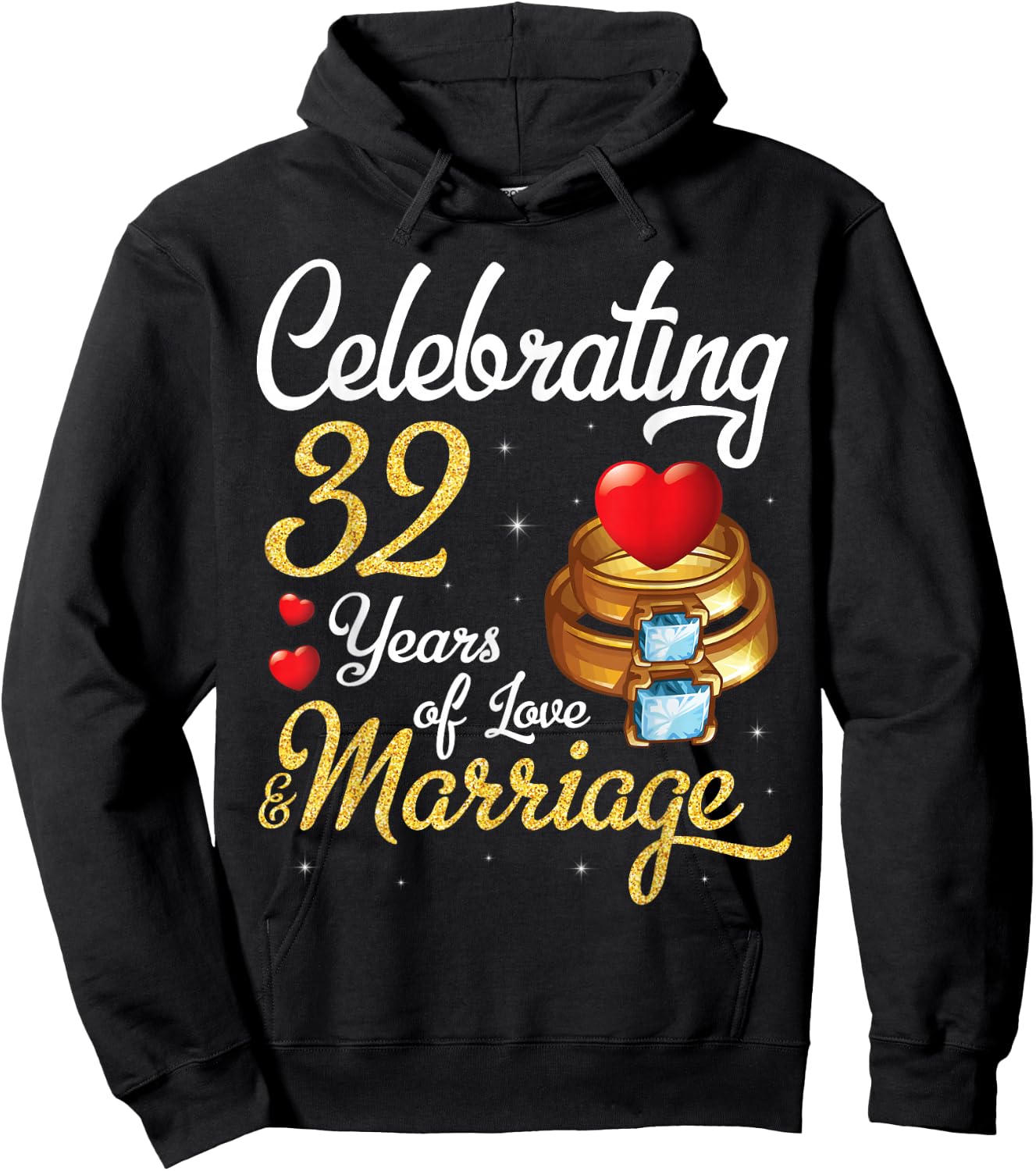 Husband & Wife Celebrating 32 Years Of Love Marriage Wedding Hoodie - Hoodie | Black