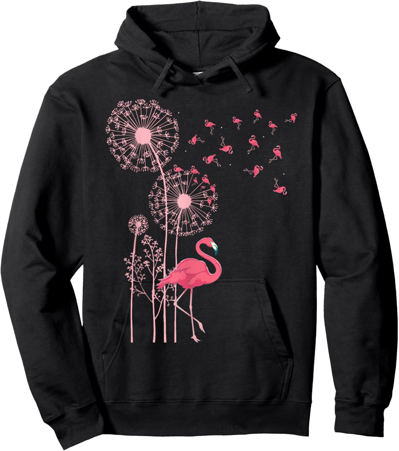 Flower Dandelion Exotic Animal Tropical Bird Pink Flamingo Hoodie - Hoodie | Black