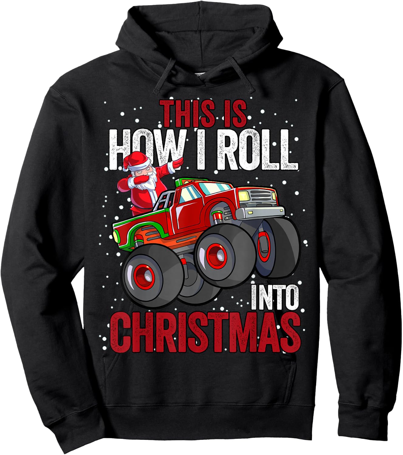 Dabbing Santa Claus Monster Truck Boys Christmas Xmas Truck Hoodie - Hoodie | Black