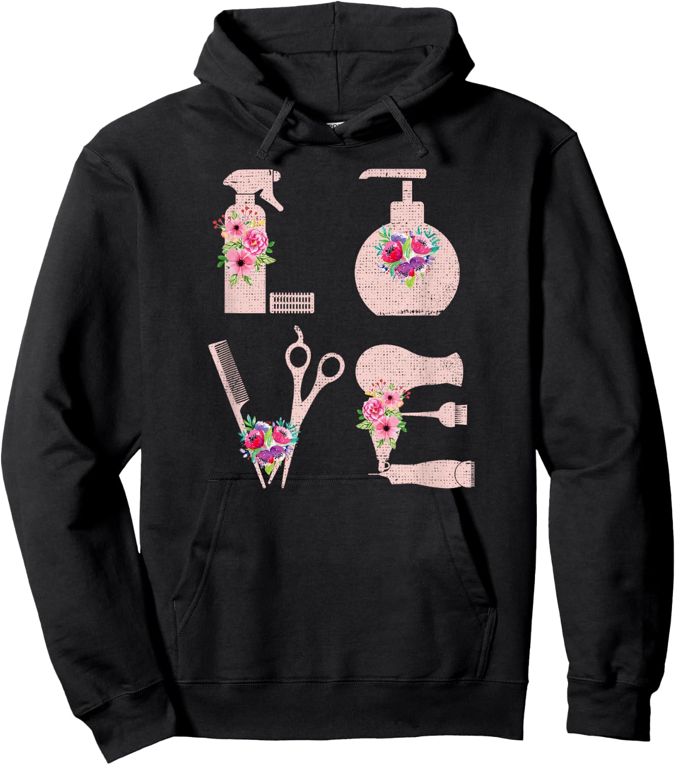 Hairdressing Love Super Cute Cosmetology Floral Arts Barber Hoodie - Hoodie | Black