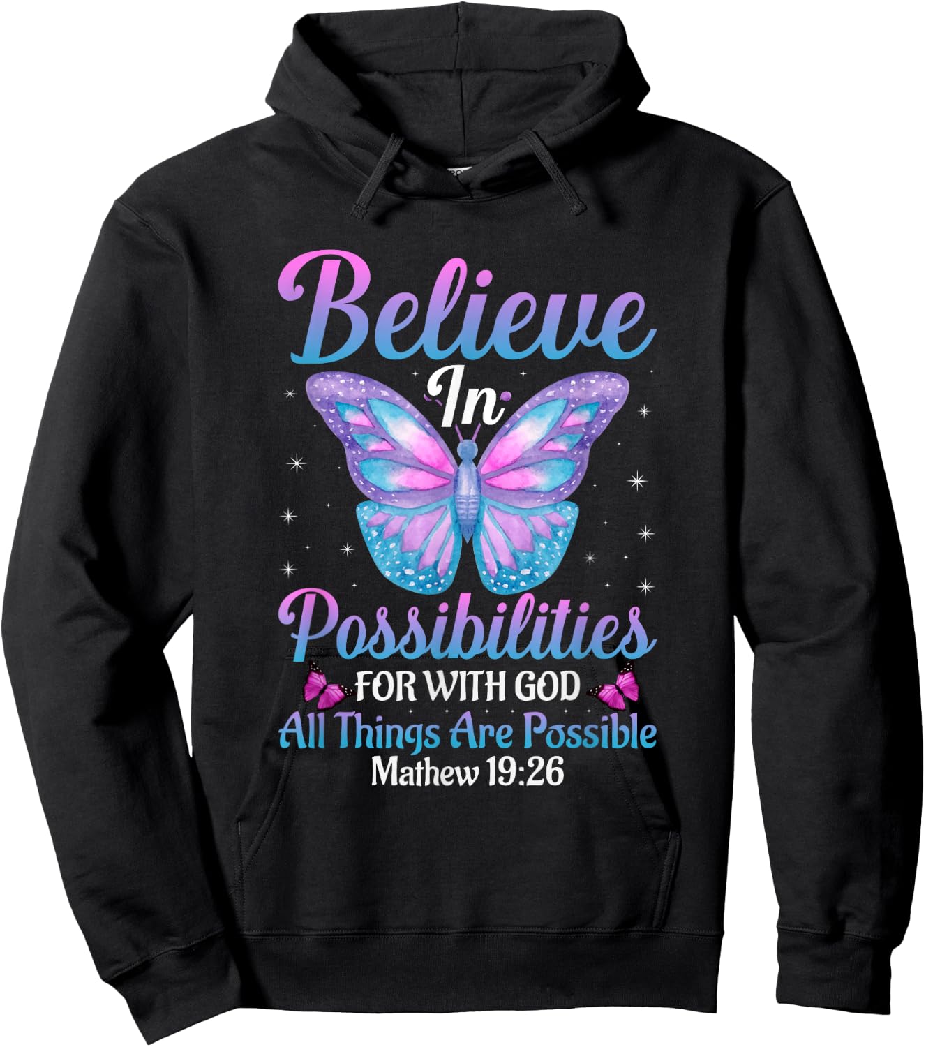 With God All Things Are Possible Butterfly Lover Bible Verse Hoodie - Hoodie | Black