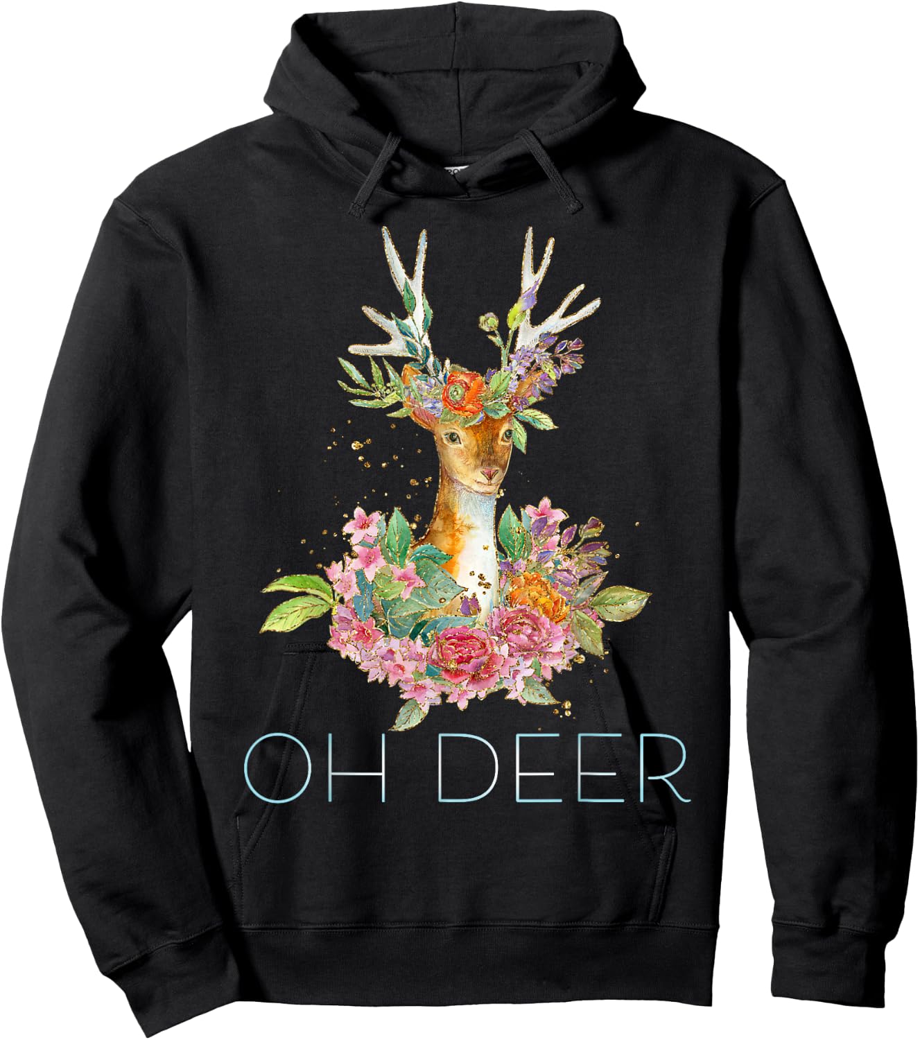 OH Deer - Cute Colorful Boho Floral Deer Hoodie - Hoodie | Black