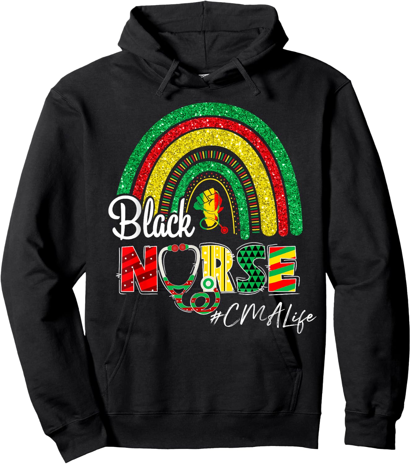 Juneteenth Black Nurse CMA Life Rainbow Afro African Hoodie - Hoodie | Black