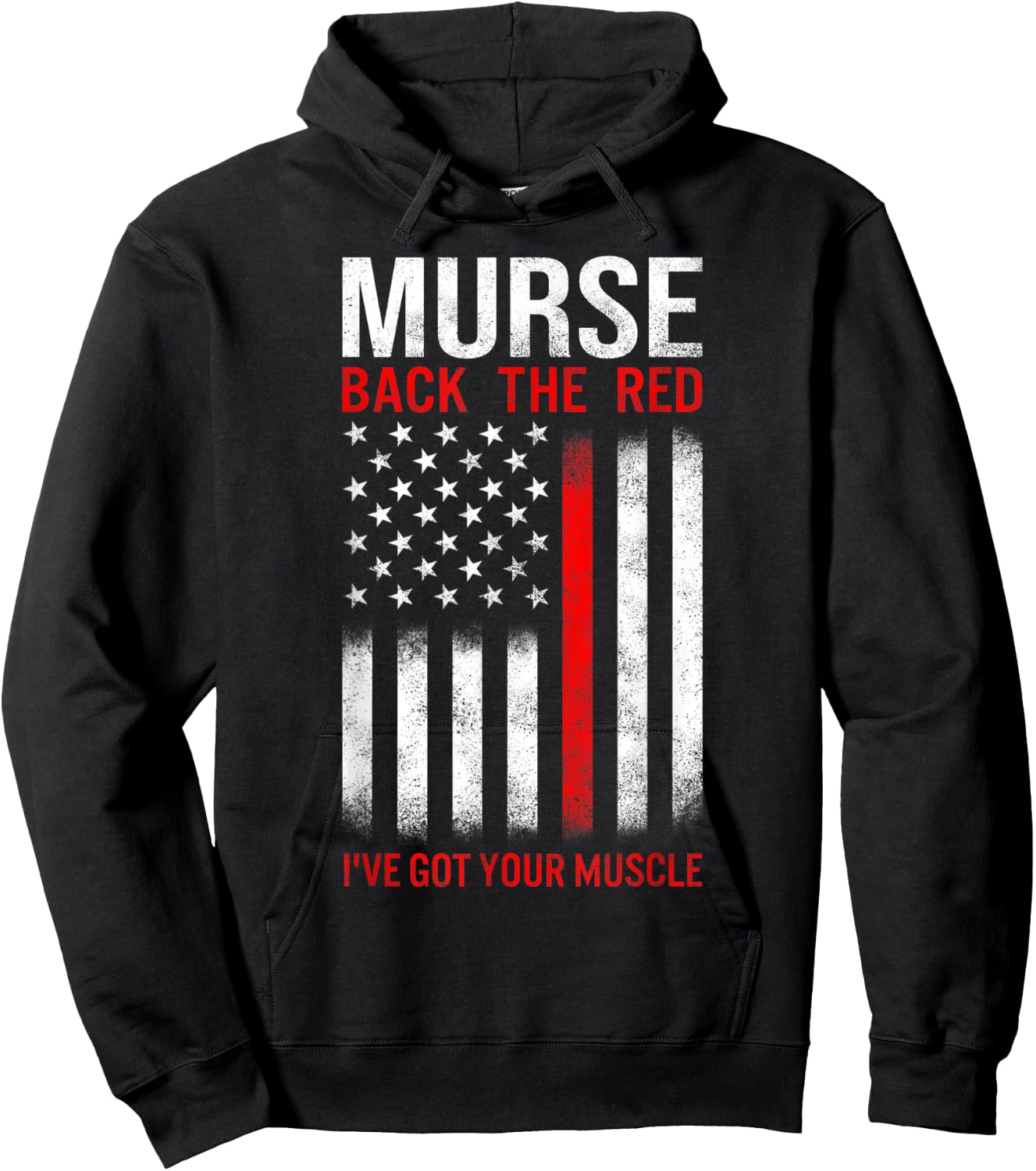 Murse American Flag Back The Red Line Firefighter RN Gifts Women Kids Men Hoodie - Hoodie | Black