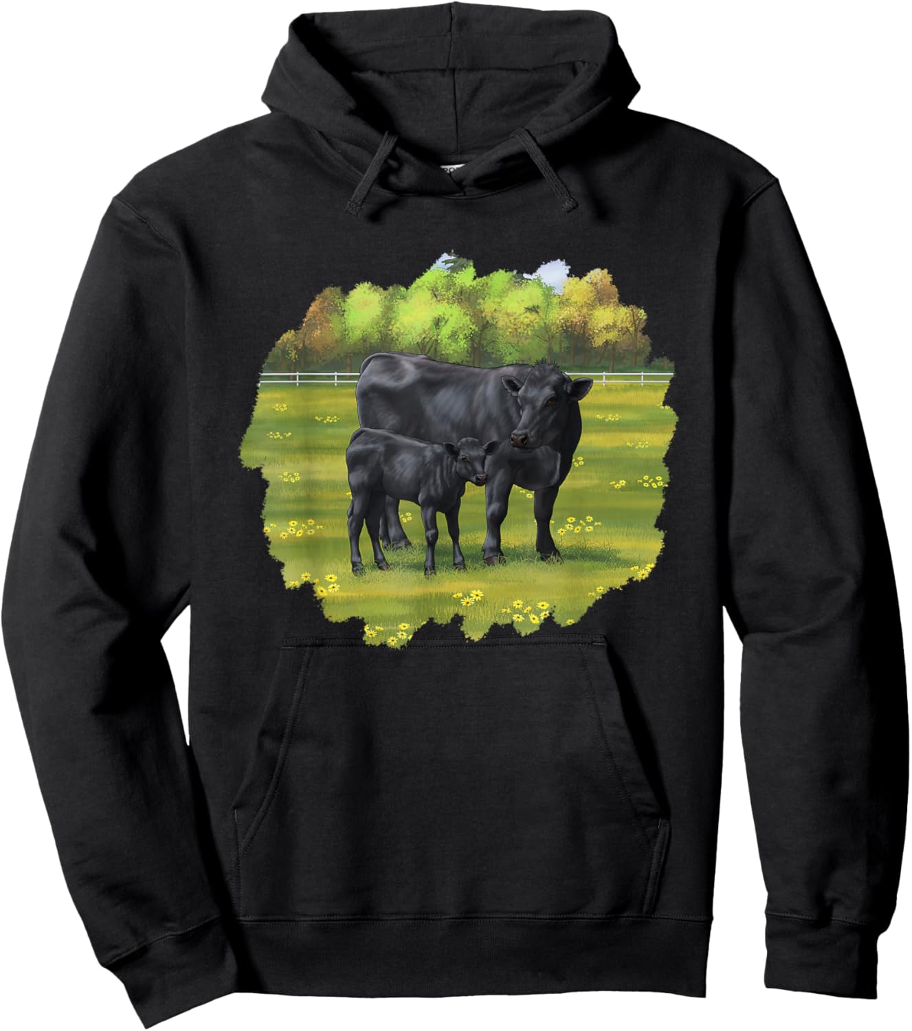 Black Angus Cow & Cute Calf Farm Animals Hoodie - Hoodie | Black