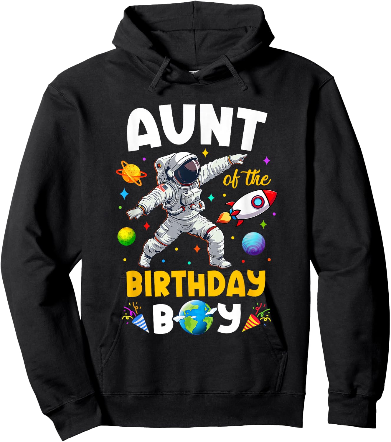 Aunt Of The Birthday Boy Astronaut Outer Space Birthday Hoodie - Hoodie | Black