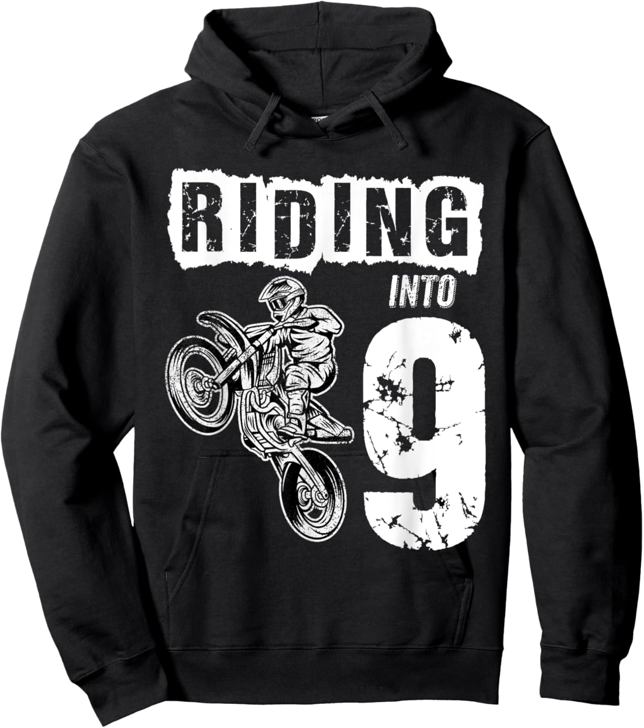 Riding Into 9 Years Old 9th Birthday Boy Dirt Bike Party Hoodie - Hoodie | Black