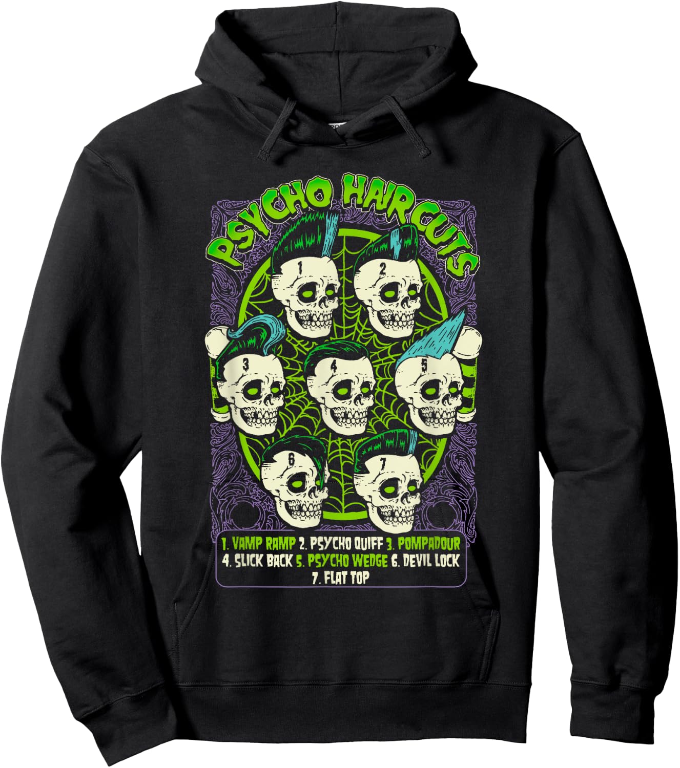 Barbershop Poster Psycho Haircuts Chart Psychobilly Hoodie - Hoodie | Black