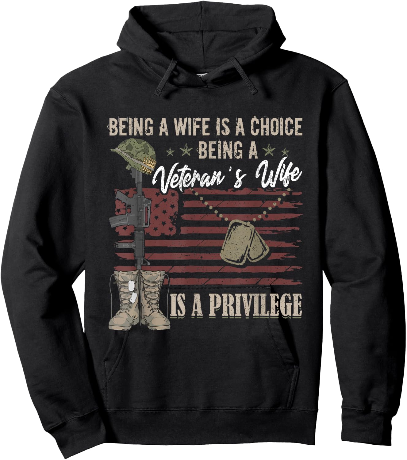 Being A Wife Is A Choice Being A Veteran's Wife Is Privilege Hoodie - Hoodie | Black