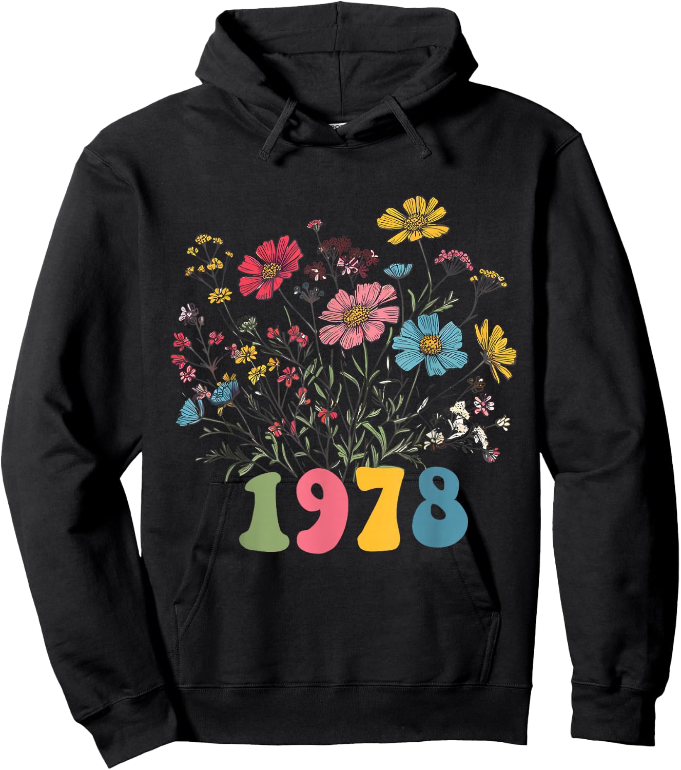 Wildflower Born 1978, 47th Birthday 1978 birthday Hoodie - Hoodie | Black