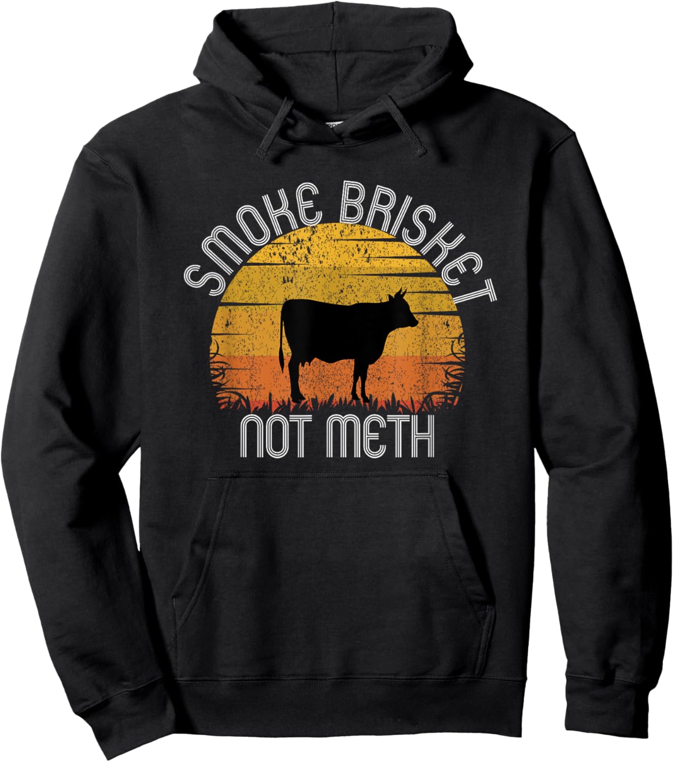Vintage Smoke Brisket Not Meth Funny BBQ Grill Hoodie - Hoodie | Black