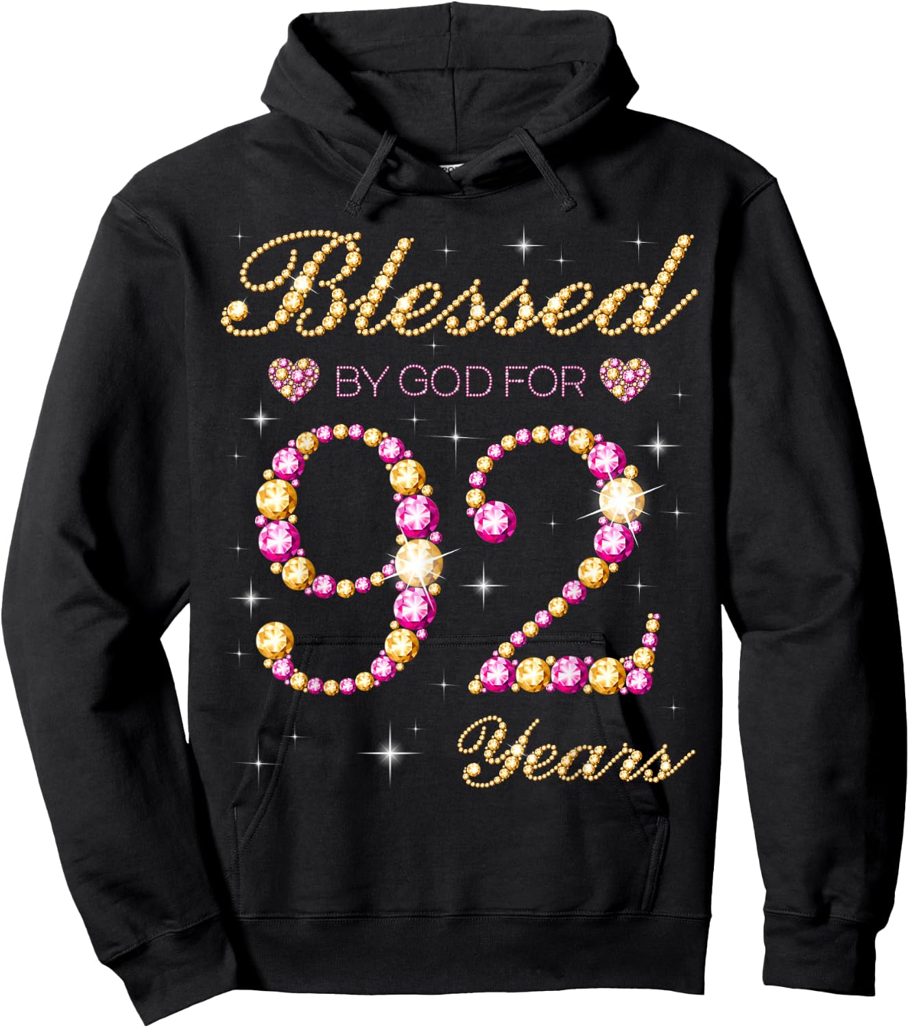 Blessed By God For 92 Years Old 92nd Birthday Party Hoodie - Hoodie | Black