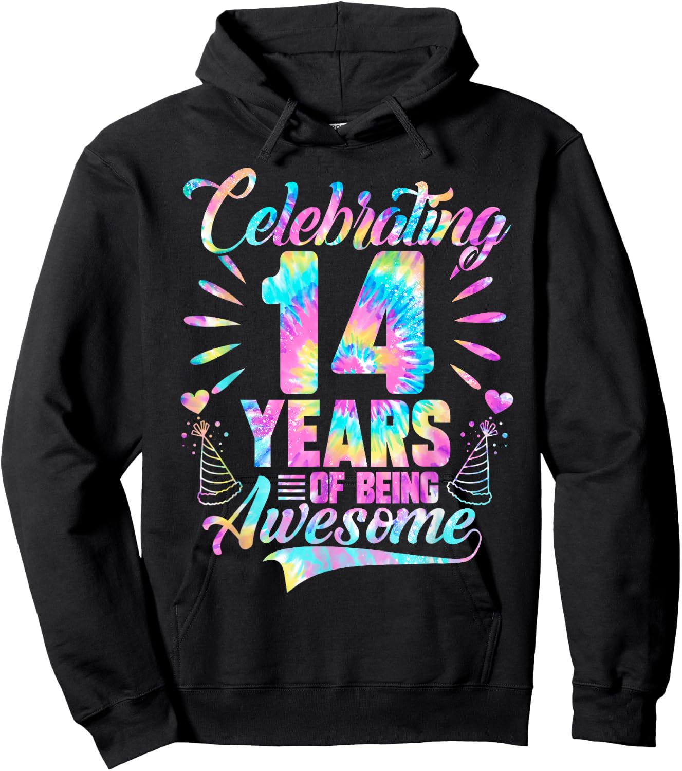 Celebrating 14 Year Of Being Awesome With Tie-dye Graphic Hoodie - Hoodie | Black