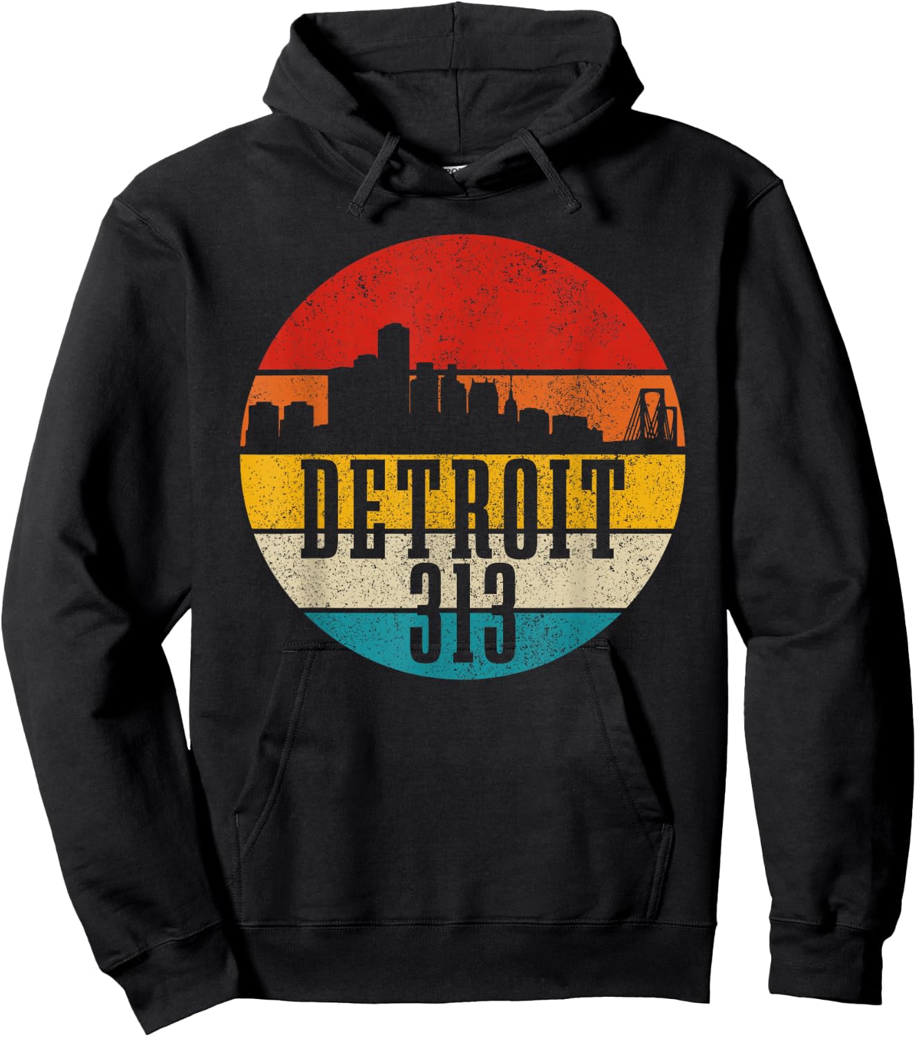 Detroit Skyline 313 Michigan Vintage Retro Hoodie - Hoodie | Black