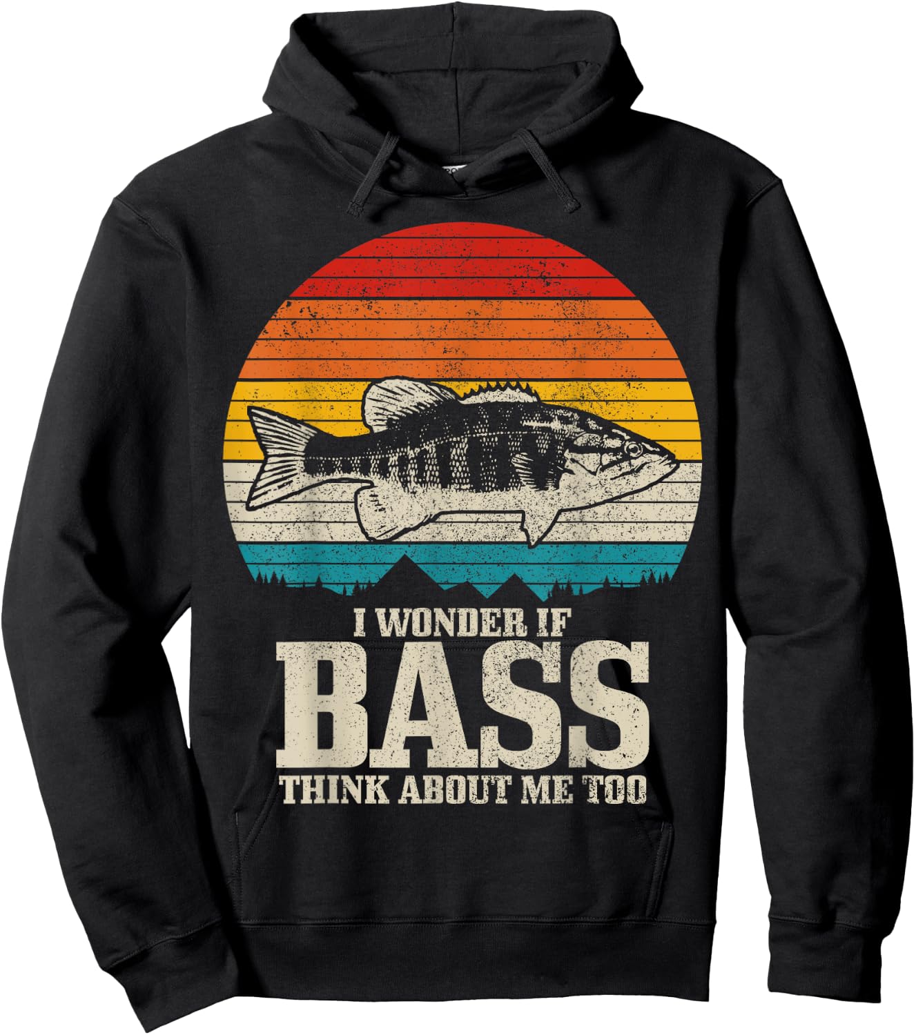 I Wonder If Bass Think About Me Vintage Bass Fishing Fish Hoodie - Hoodie | Black