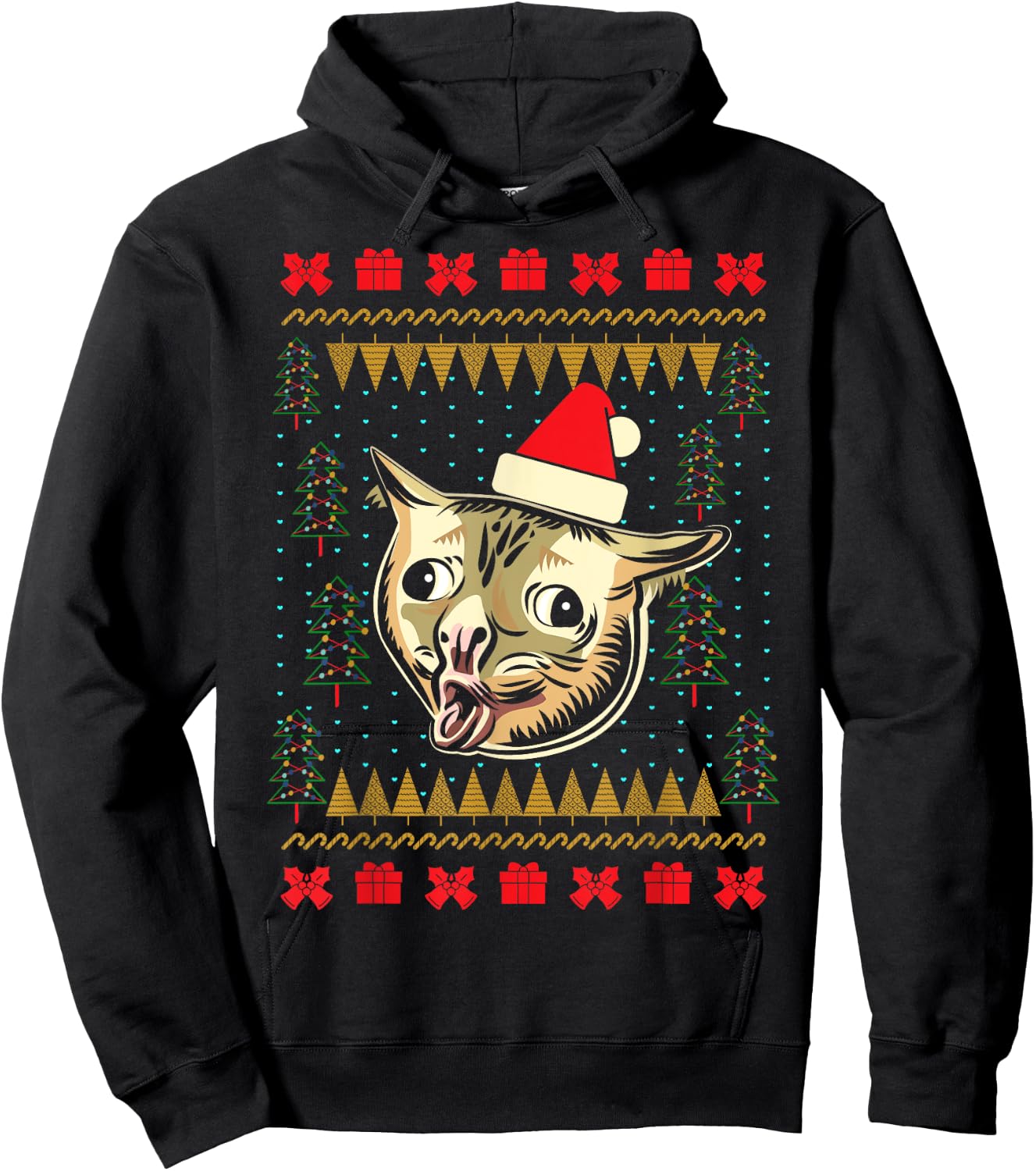 Ugly Christmas Sweater Coughing Cat Meme Men Women Kids Hoodie - Hoodie | Black