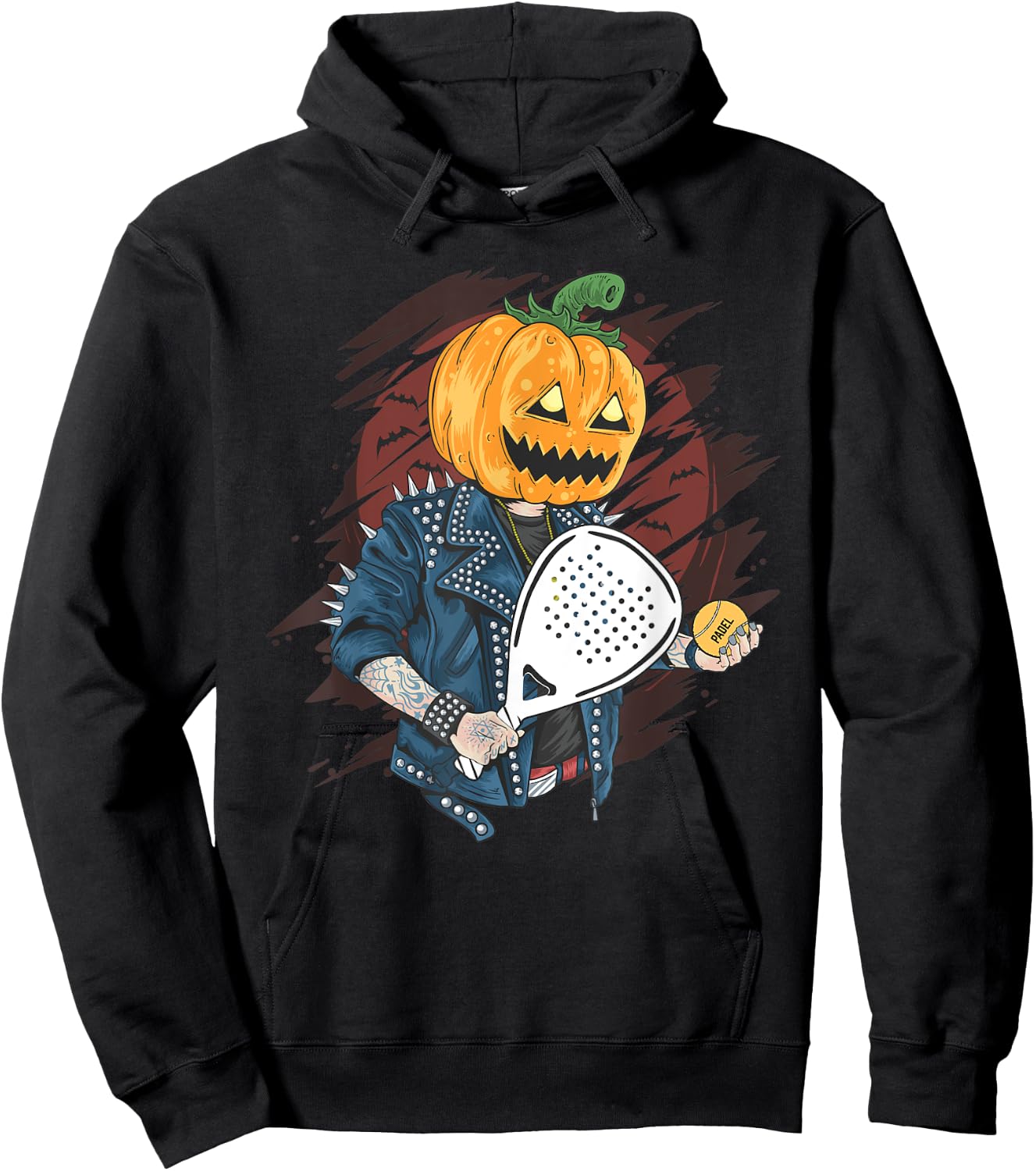 Padel Halloween Pumpkin holding a Paddle Tennis Racket Hoodie - Hoodie | Black