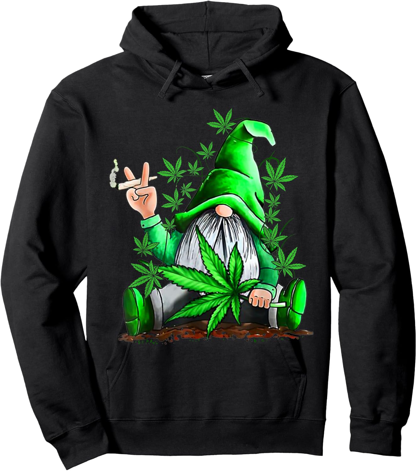 Funny Gnome Pot Leaf 420 Marijuana Weed Cannabis Smoking Hoodie - Hoodie | Black