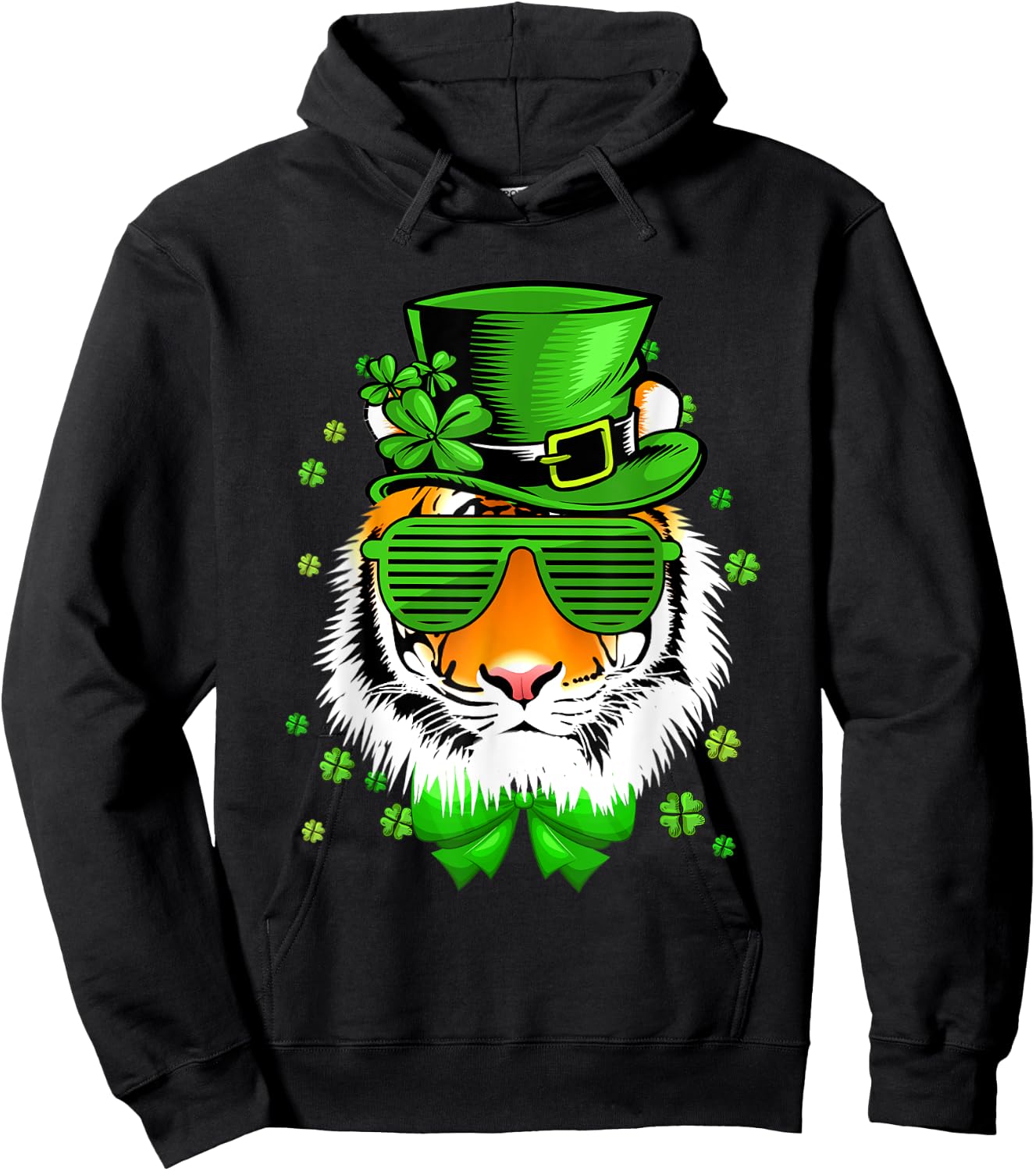 Tiger with Leprechaun hat st patricks day Hoodie - Hoodie | Black