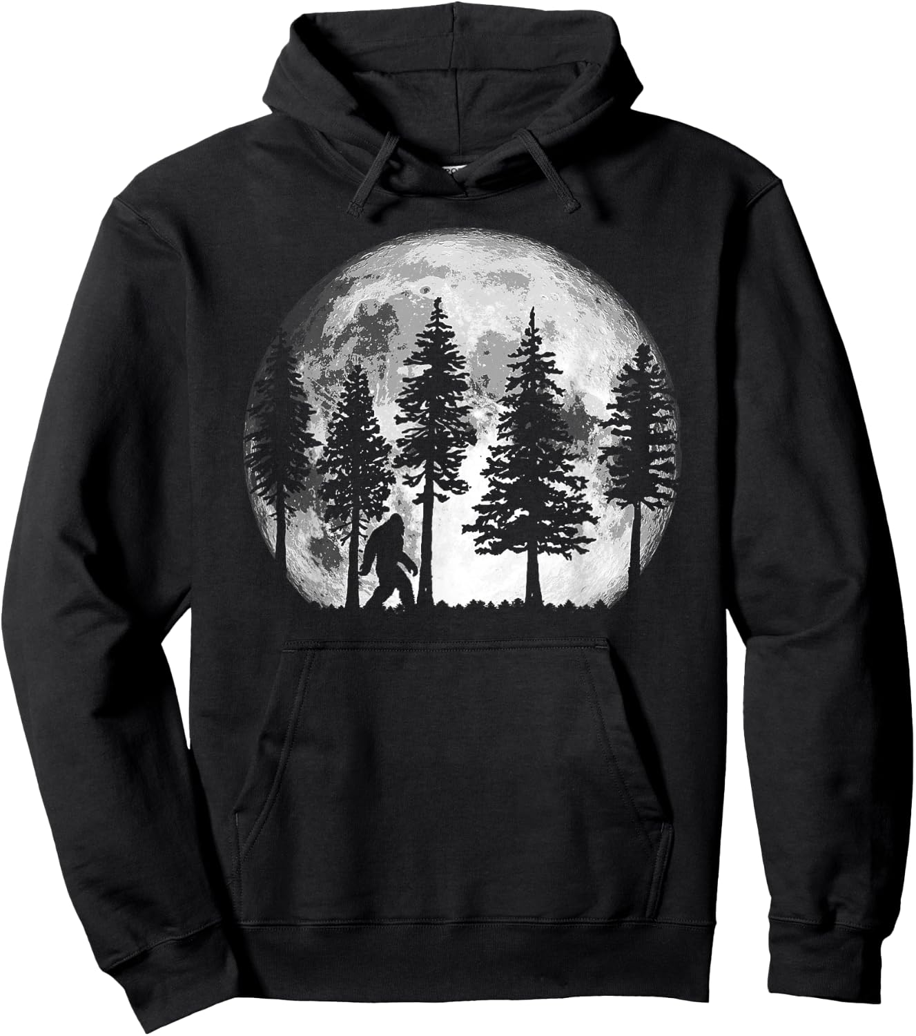 Bigfoot in the Forest Hiding at Night Full Moon Trees Nature Hoodie - Hoodie | Black