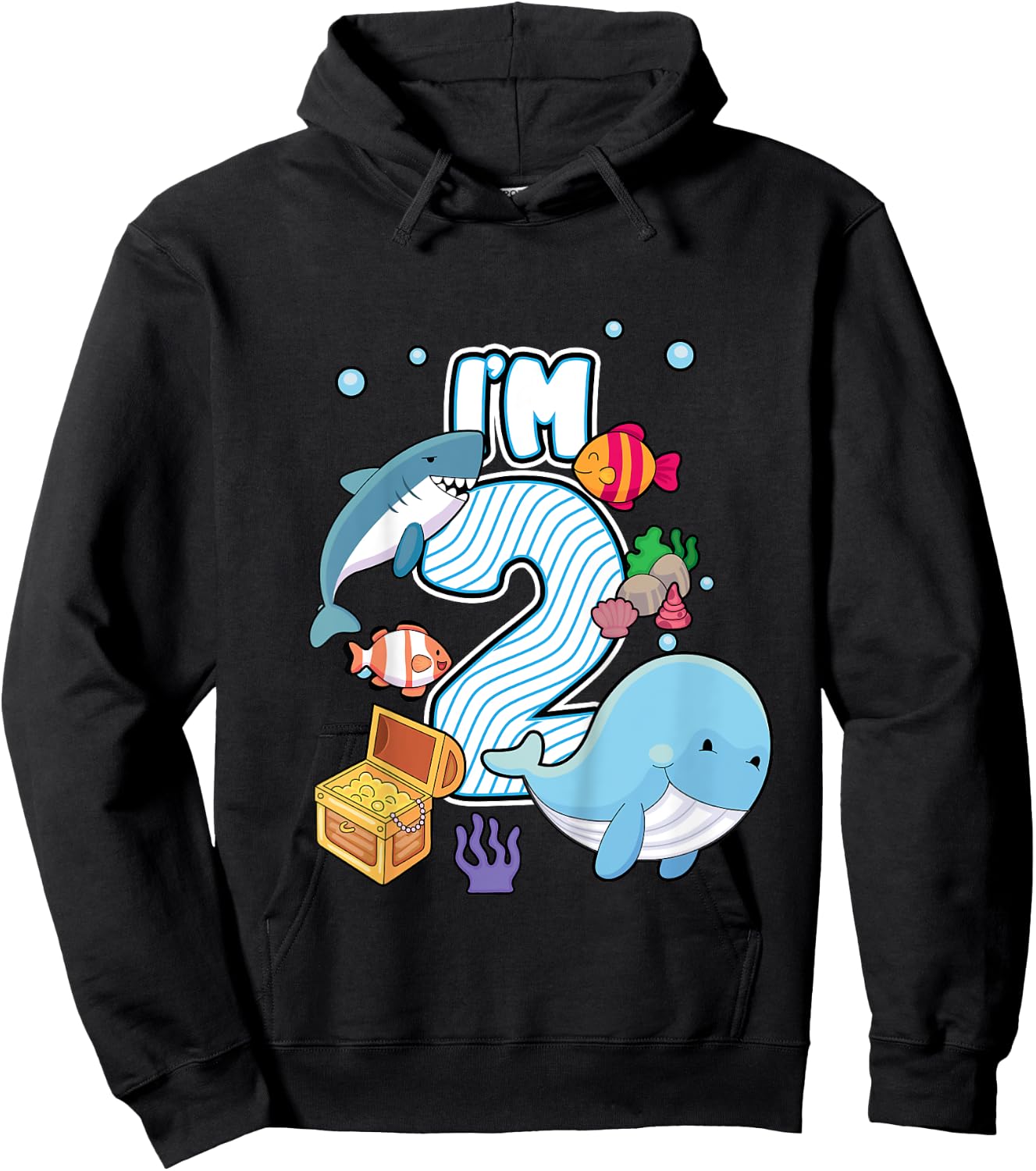 I'M 2 Year Old Ocean Life Whale Dolphin Shark 2nd Birthday Hoodie - Hoodie | Black